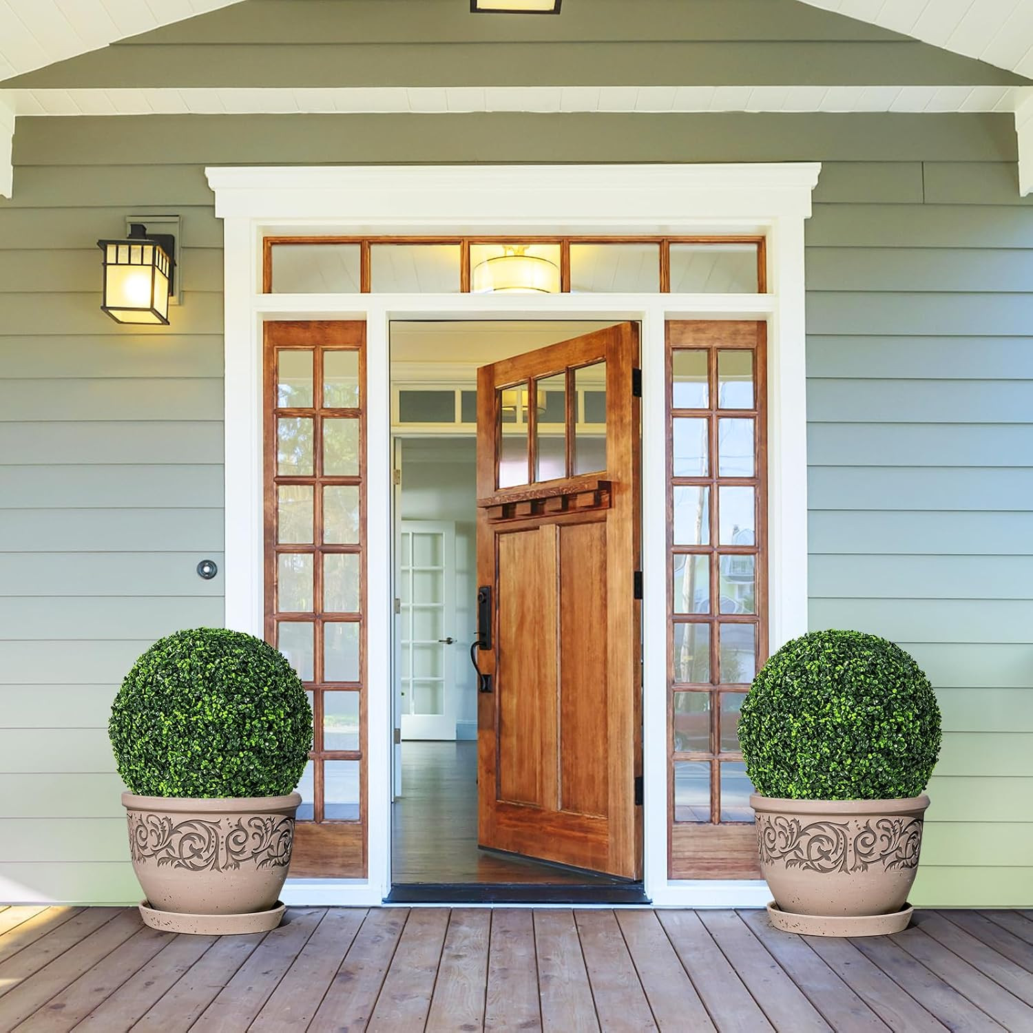 Goplus 2 PCS 19 Inch Artificial Plant Topiary Ball, round Faux Boxwood Balls Out
