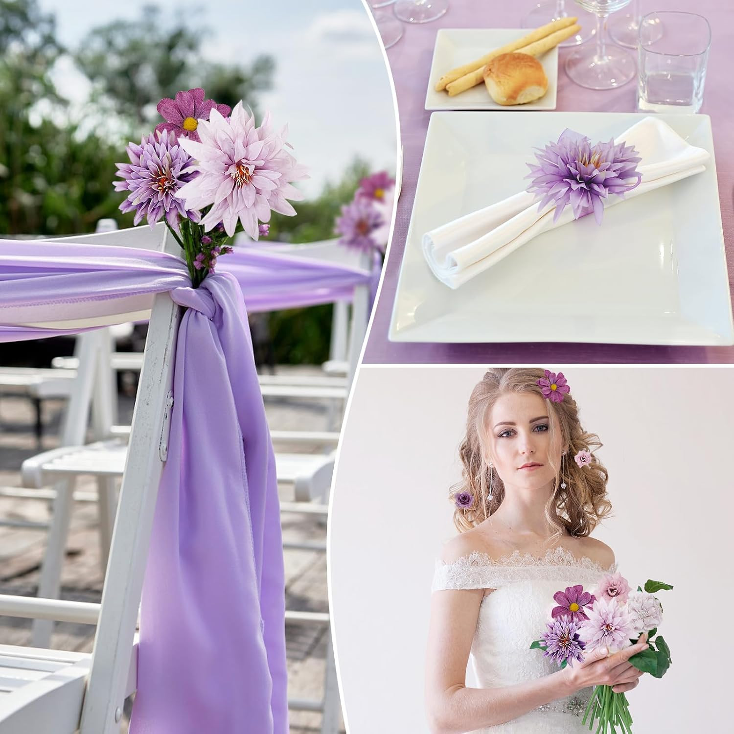 48 PCS Artificial Flowers Heads, Fake Daisy Heads Bulk Silk Faux Rose Purple