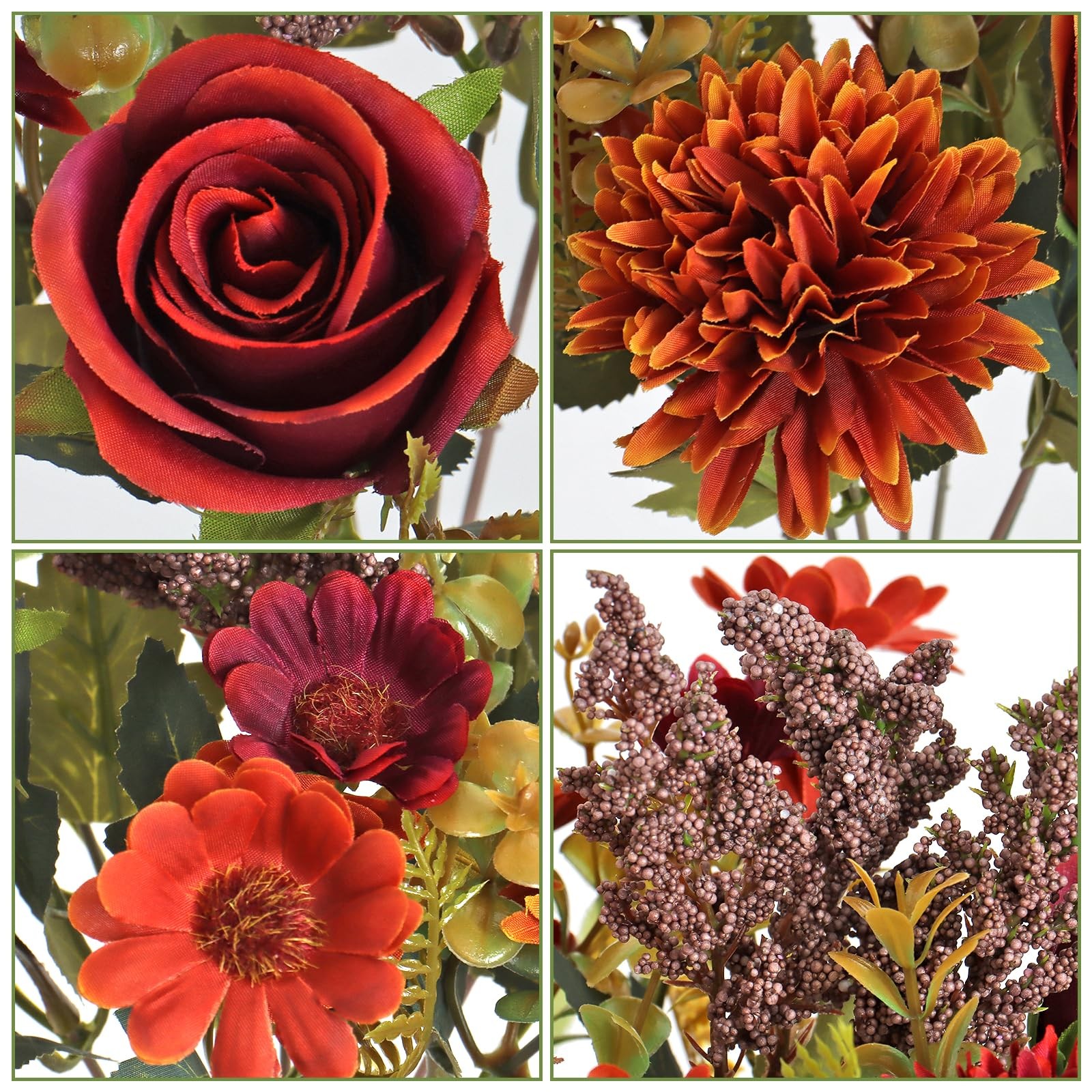 2 PCS Artificial Bouquet Silk Roses Daisy Chrysanthemum Orange Red Flowers