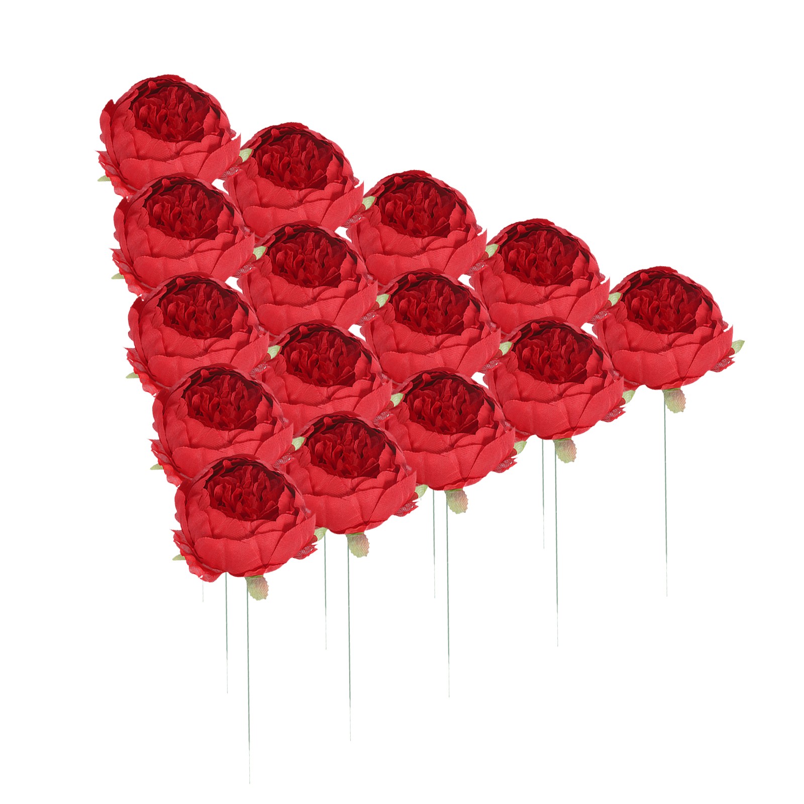 25Pcs Peonies Artificial Flowers Fake Silk Heads Real Touch with Faux Stems Red