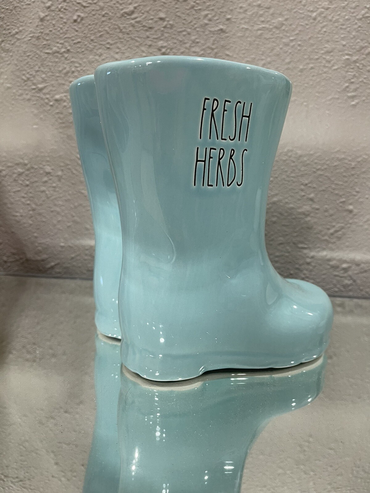 Rae Dunn FRESH HERBS Ceramic Rain Boot Herb Planter 6” Aqua