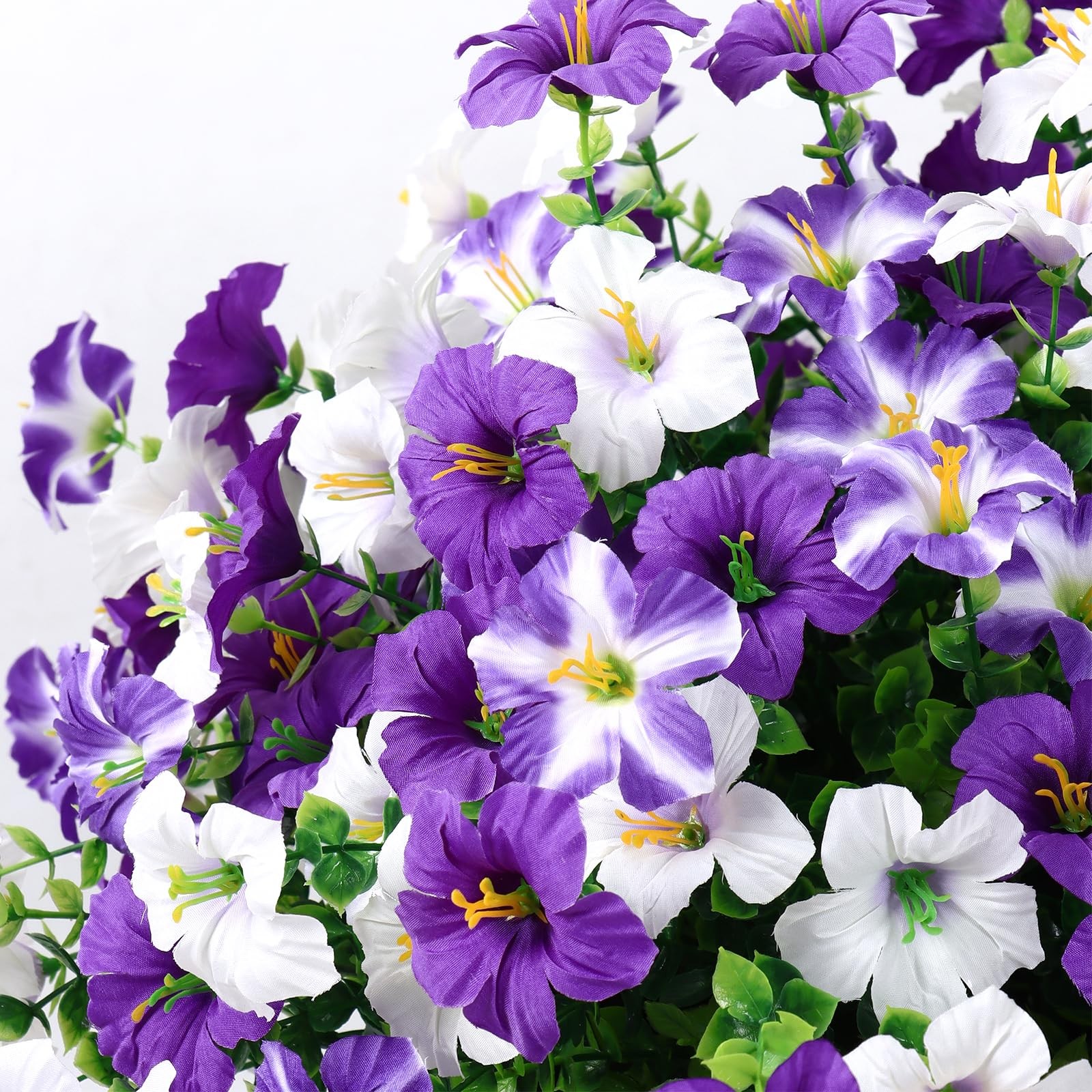 Artificial Flowers for Outdoor Decoration, 12PCS Faux White Purple Petunias S…