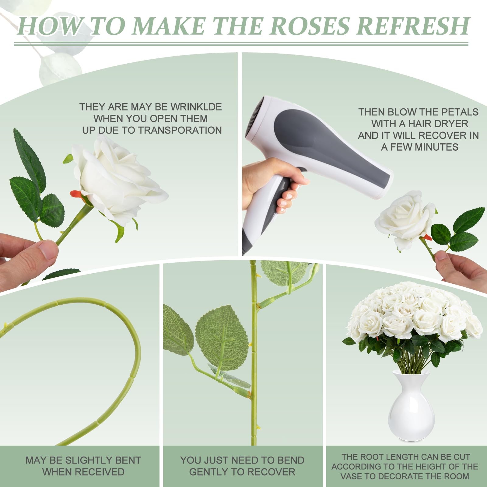 72pcs White Roses Artificial Silk Fake Flower Bulk for Home Decor