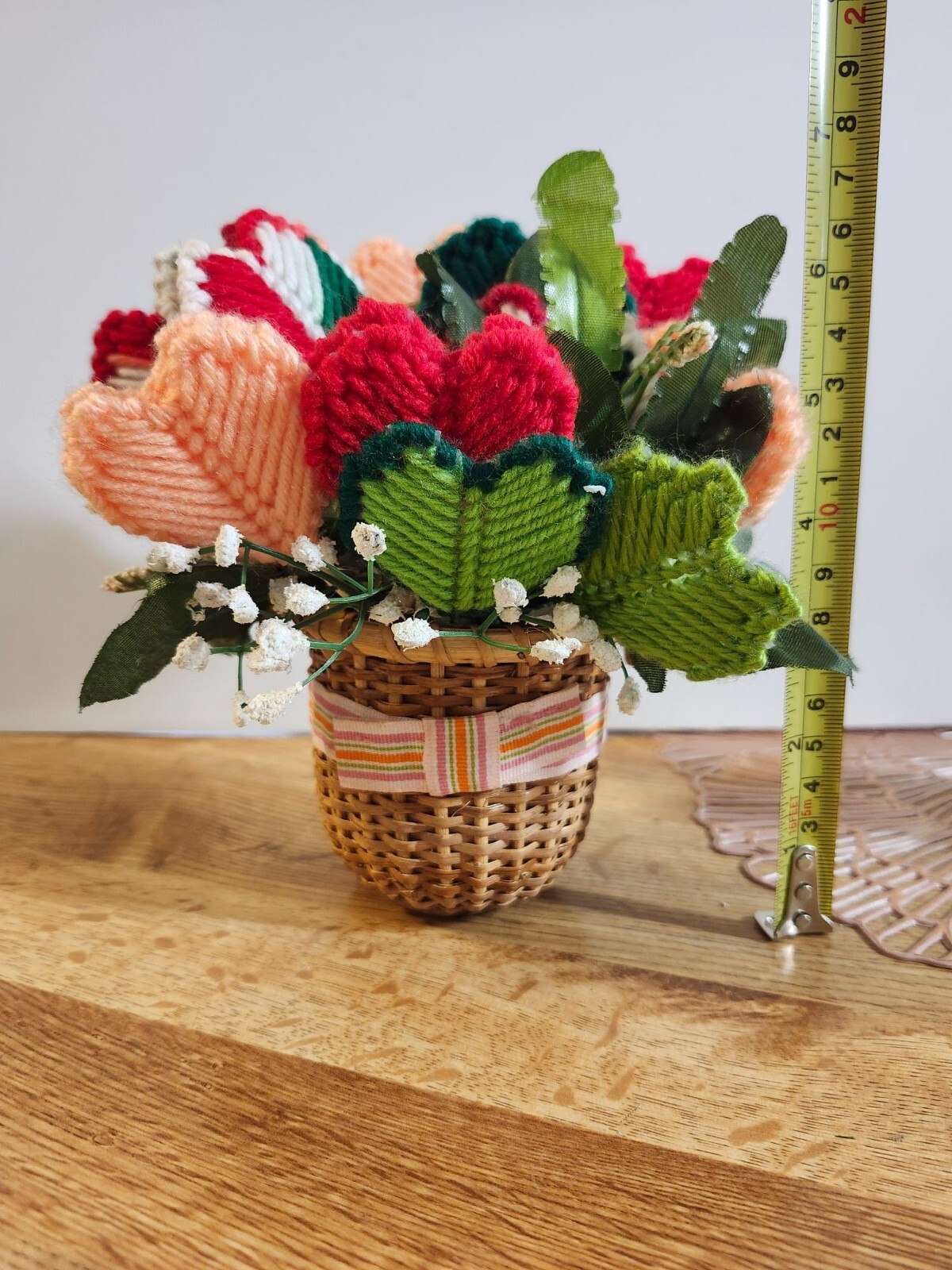Basket of Heart Flowers Crochet Vintage Handmade