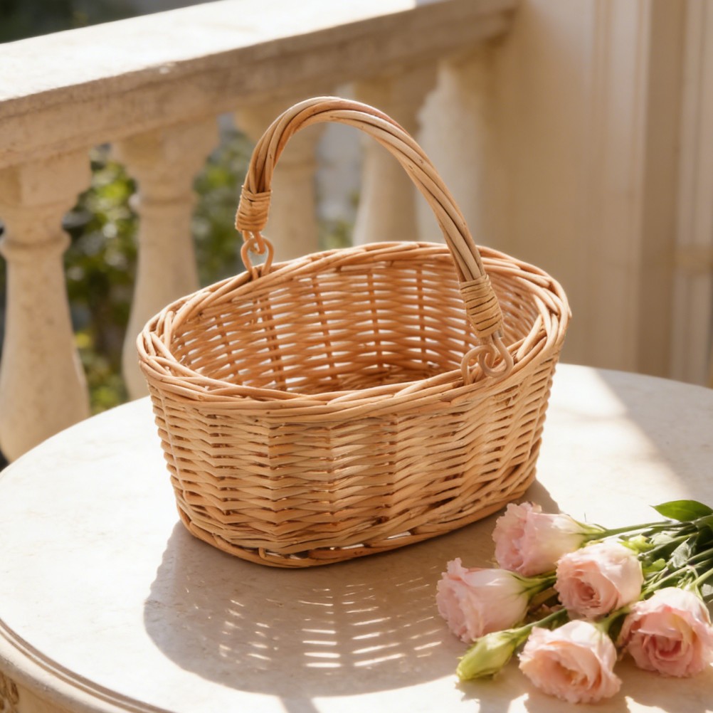 Wicker Flower Girl Basket Decorative Baskets with Handles Home Wedding