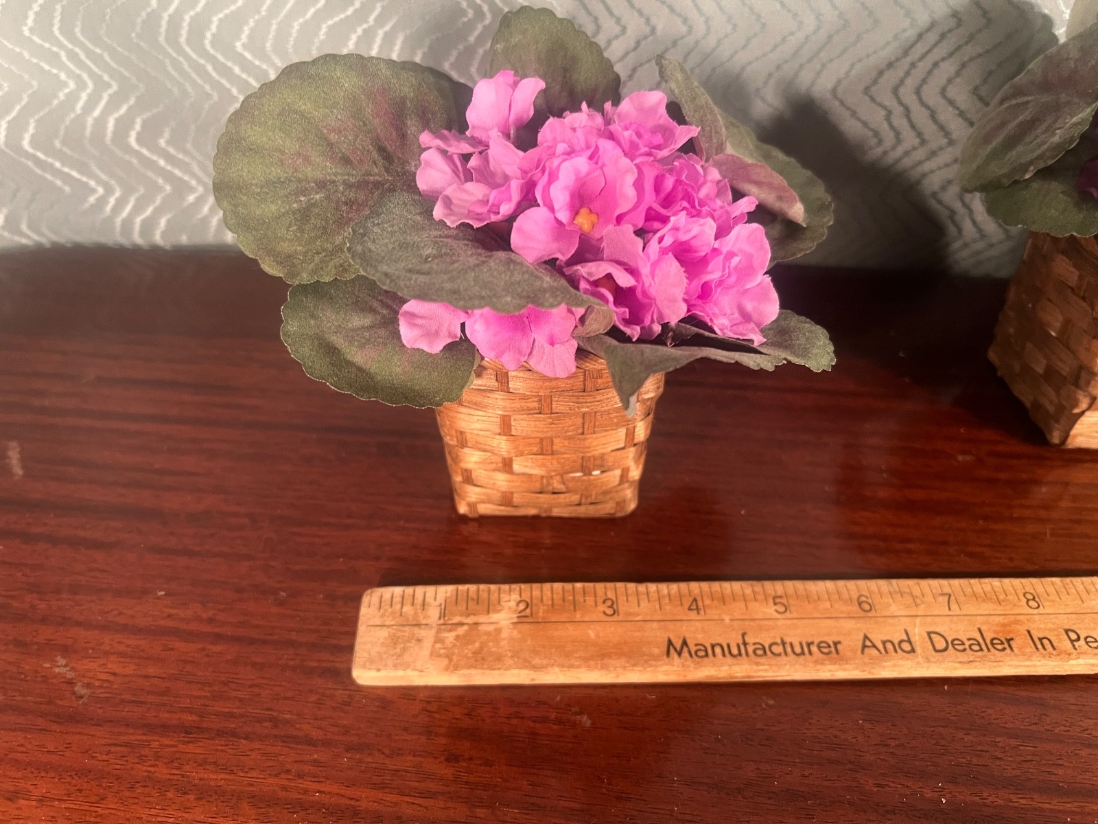 ARTIFICIAL SILK AFRICAN VIOLET – Pink & Purple with woven pot – (SET of 3) 6 in