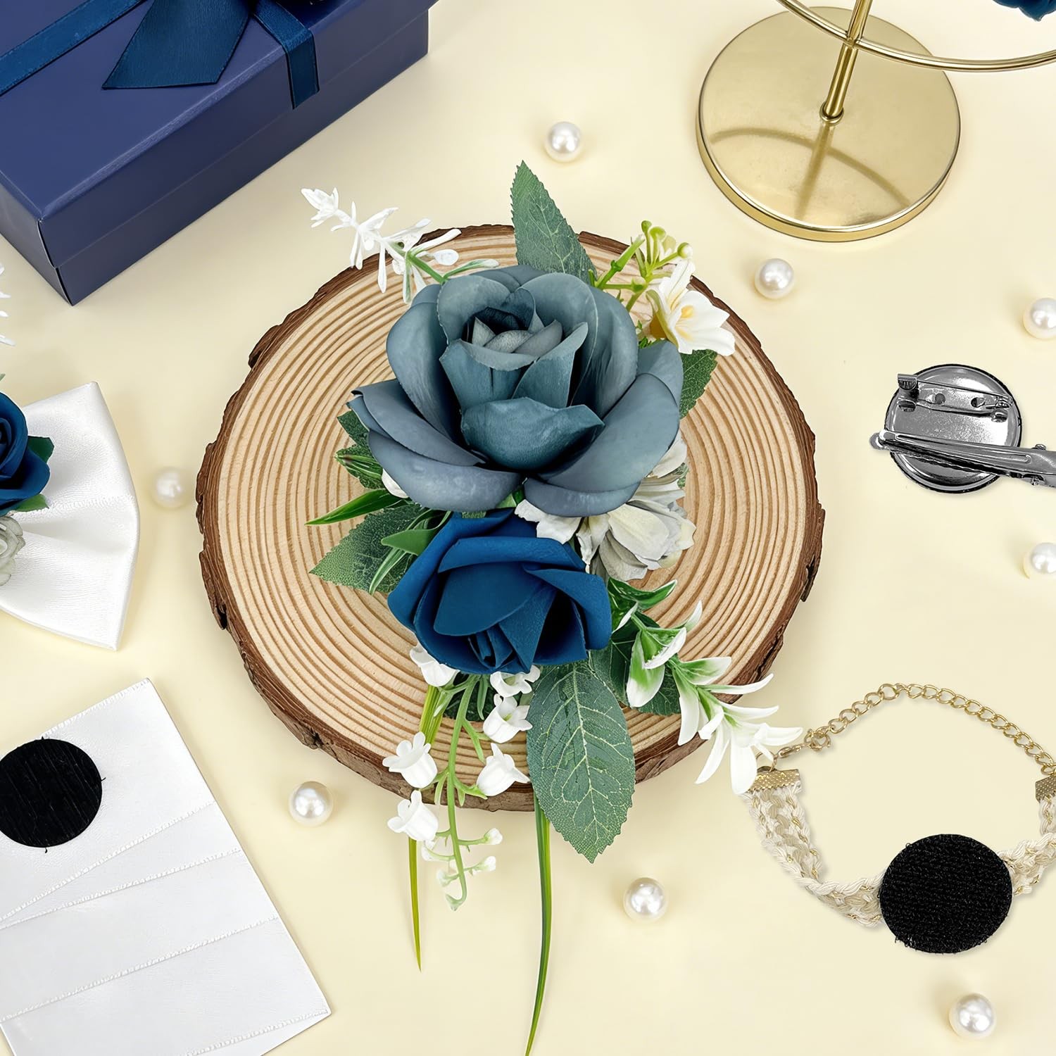 Boutonniere For Men Blue Rose Groom Groomsmen Wedding Prom 6.7×4 Inch Size