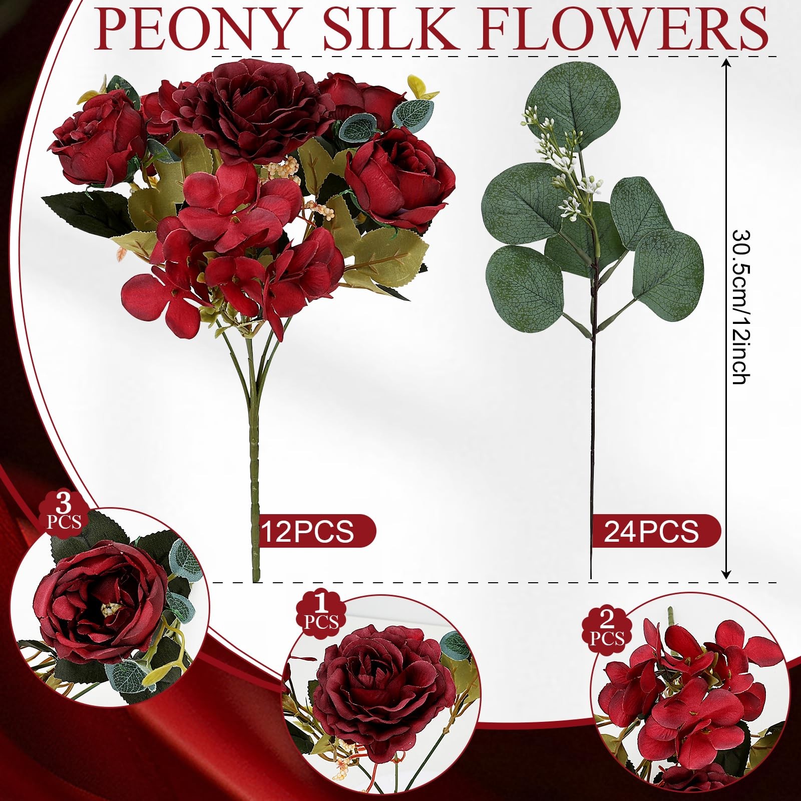 Peony Artificial Flowers, Faux Peonies Hydrangea Eucalyptus Bouquet 12 Packs …