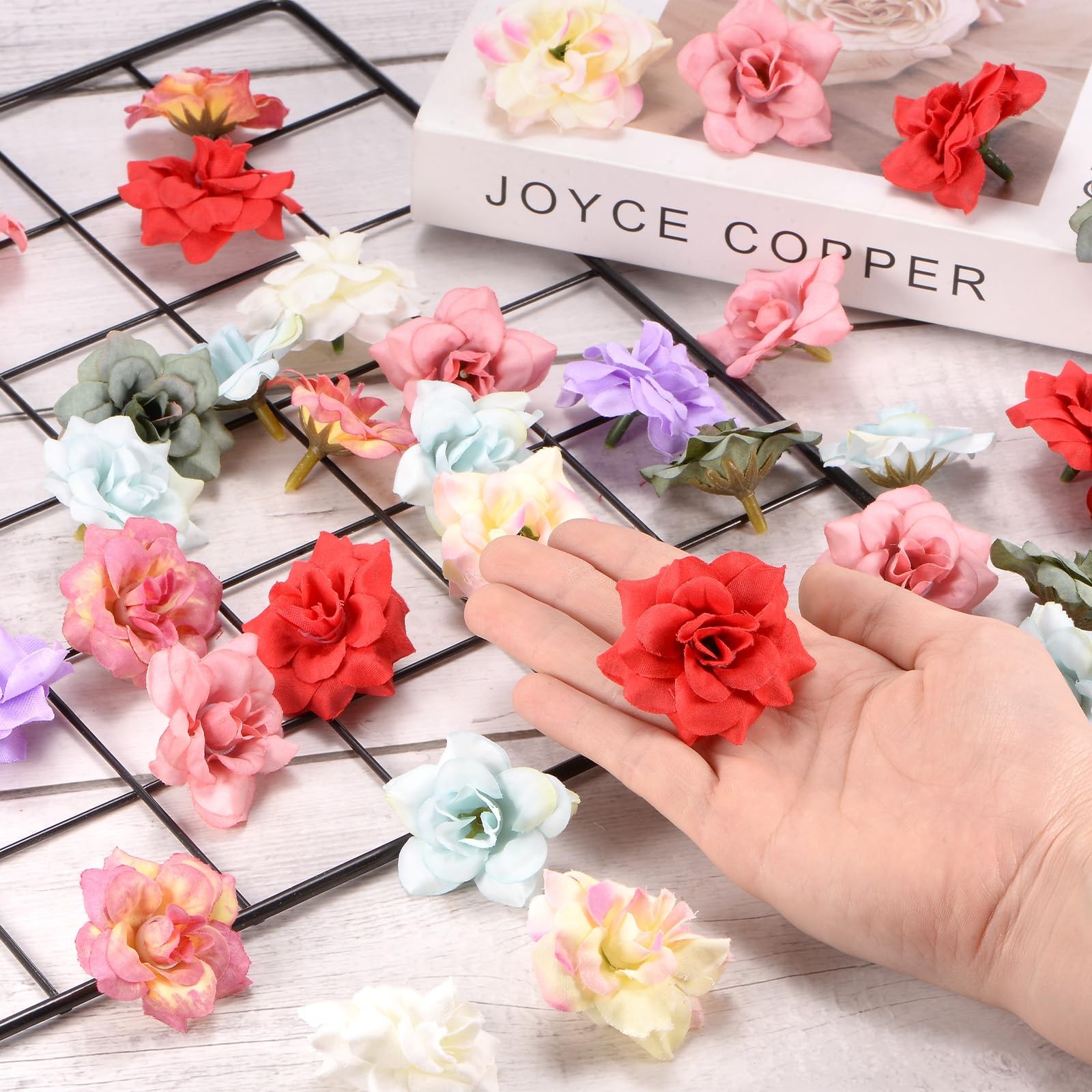 50 PCS Artificial Silk Faux Rose Heads Wedding Bouquet DIY Crafts Bloom Gray