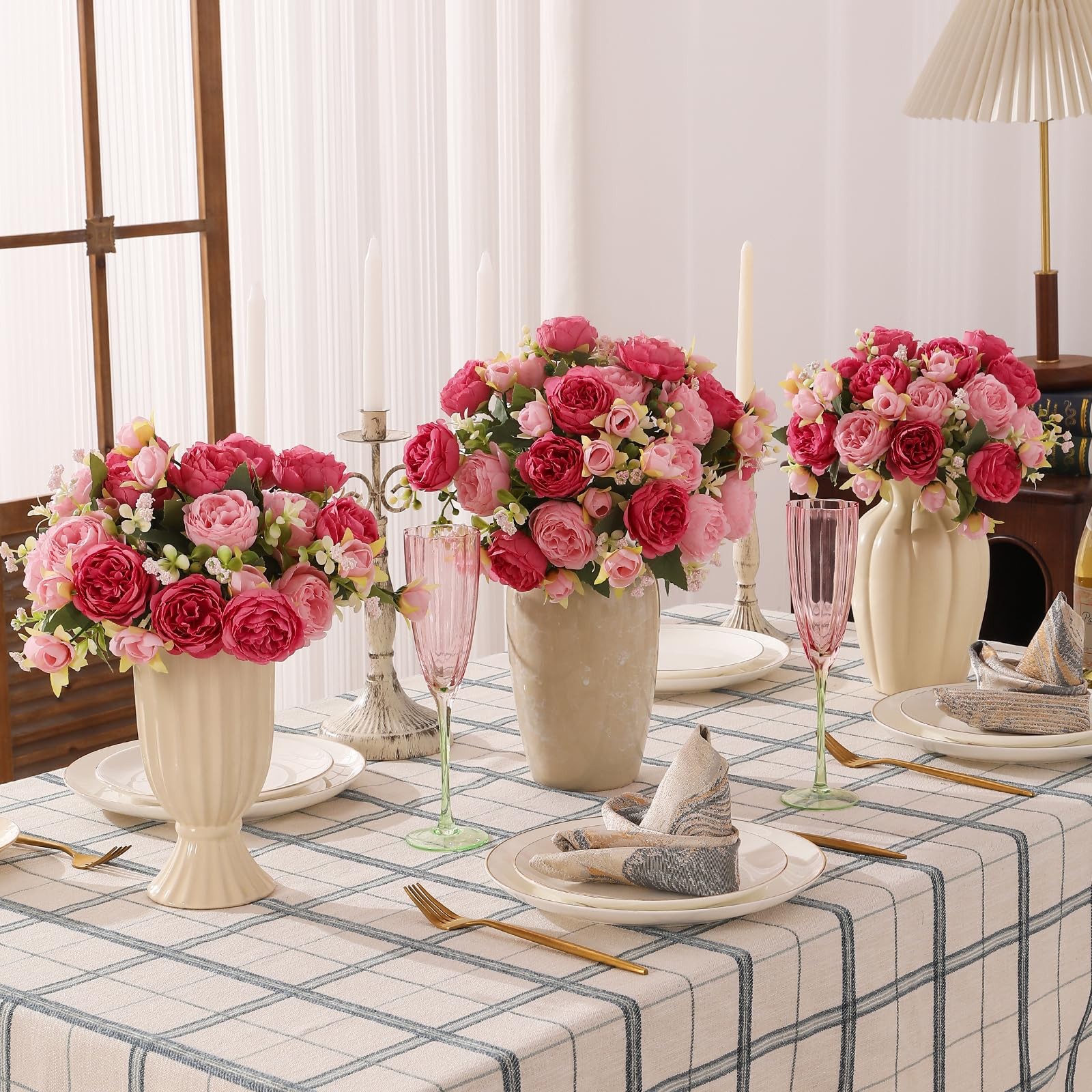 8 PCS Artificial Peony Flowers Faux Peony Bouquet Silk Floral Arrangement