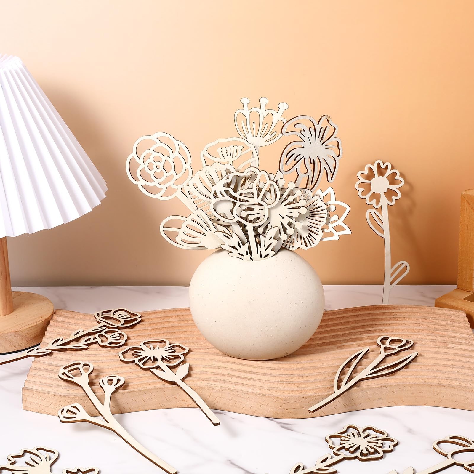 18 PCS Wood Wildflower Decor Set Wooden Flowers Crafts Laser Cut Home Art