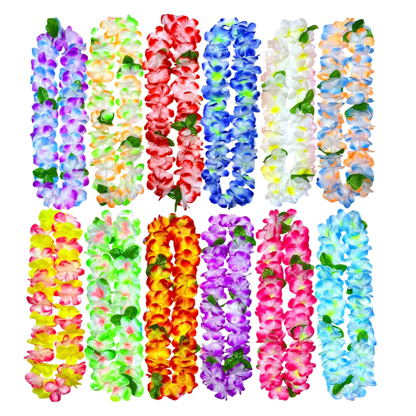 12 Counts Hawaiian Leis for Luau Party Supplies, Tropical Flower Lei Decorati…