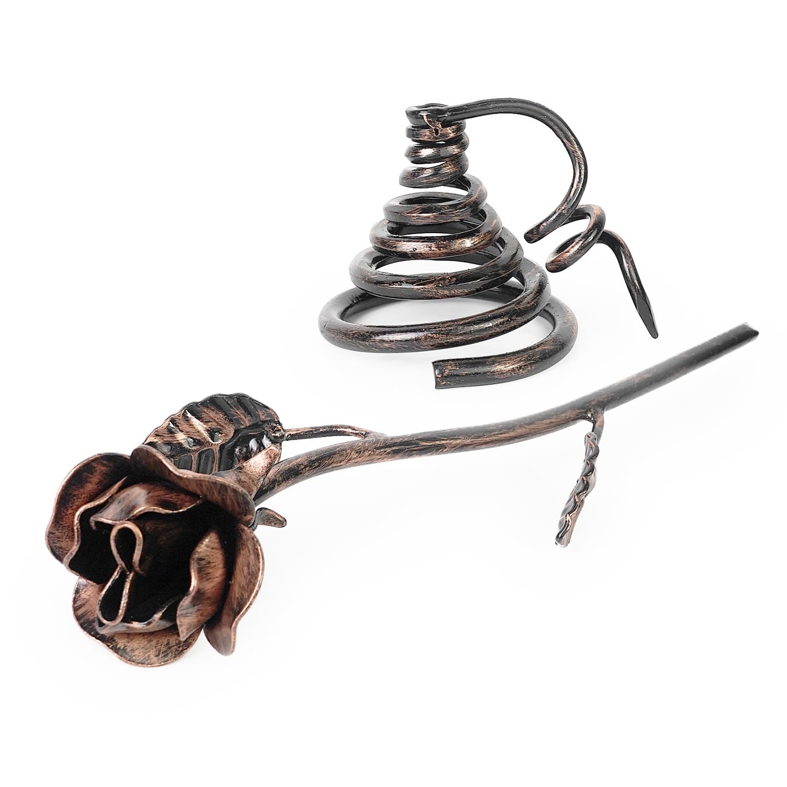 Metal Rose, Stand, Iron Forever Flower Sculpture, Romantic Gift, Antiqued Copper