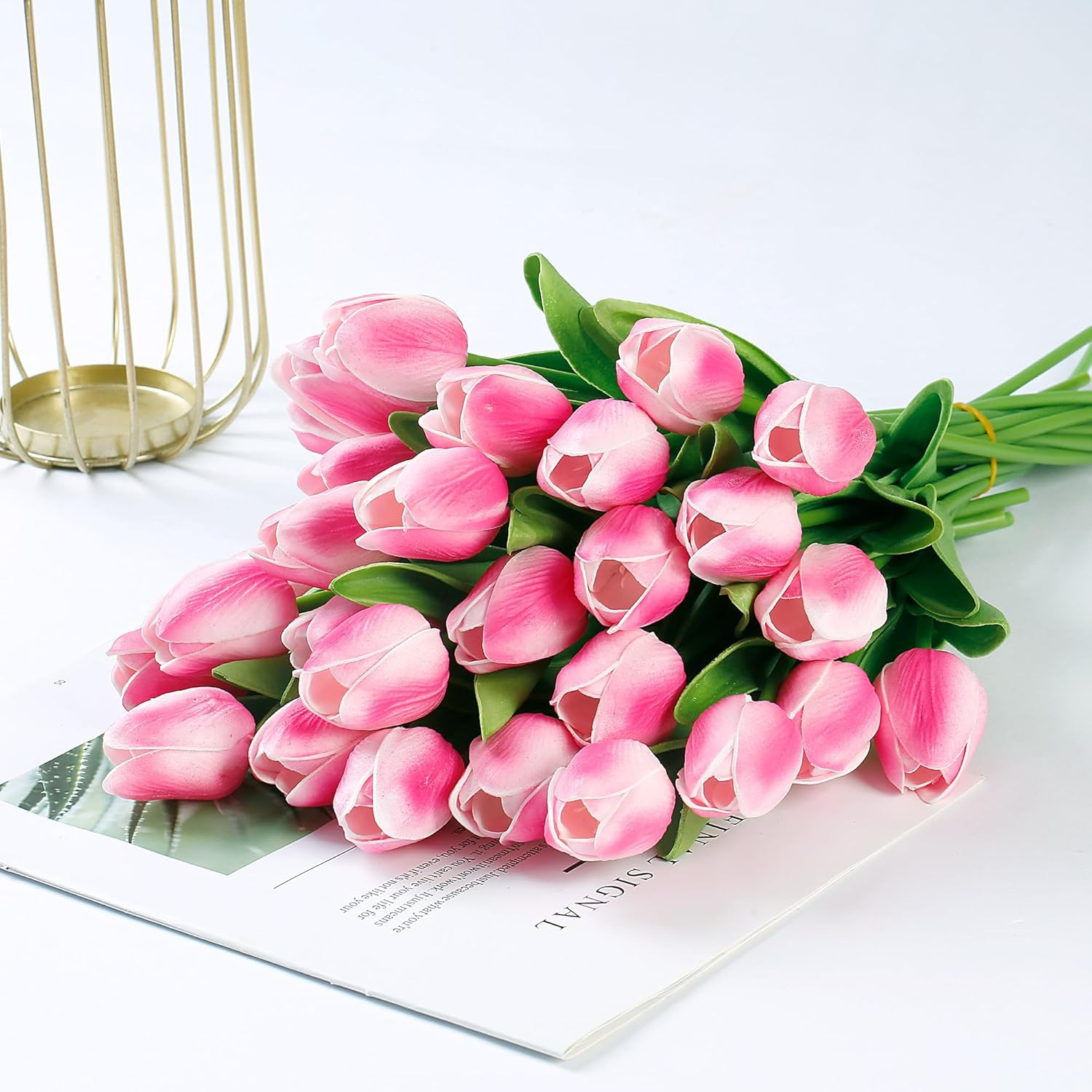 30 Pcs Fake Tulips Artificial Flowers Real Touch PU Faux Flowers Tulip Stems for
