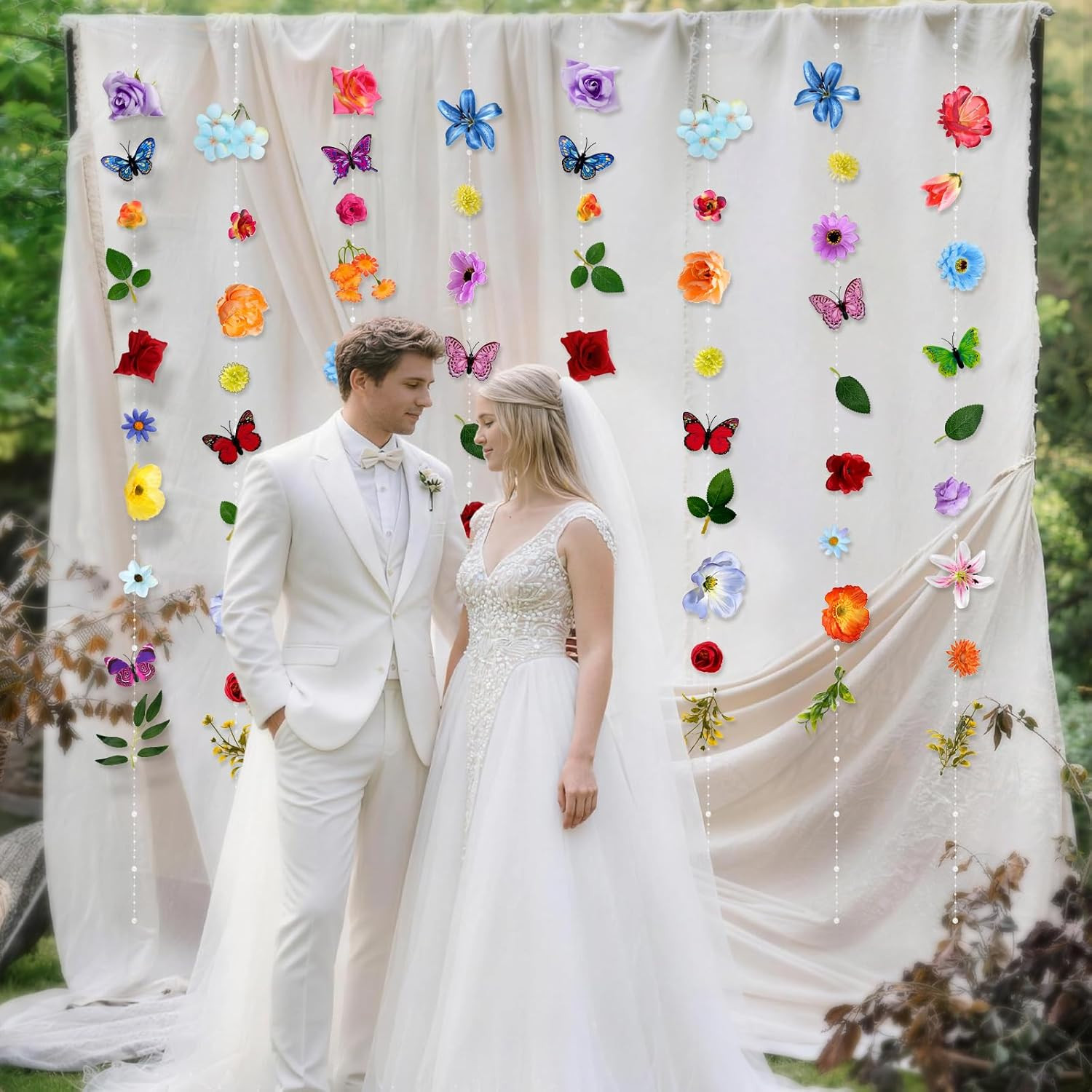 36 Ft Artificial Flower Garland with Butterflies for Event Decor – 5 Pack