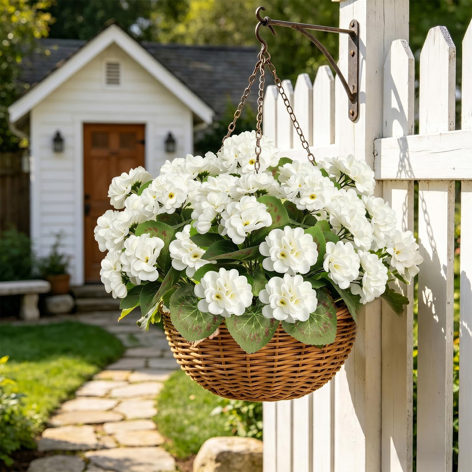 6 Bundles Artificial Geranium White Fake Flowers Simulation Plant Man Made Ge…