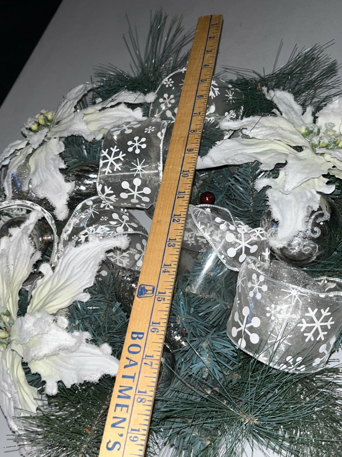 Gorgeous Winter / Christmas Wreath for Front Door With White Flowers and Ribbon