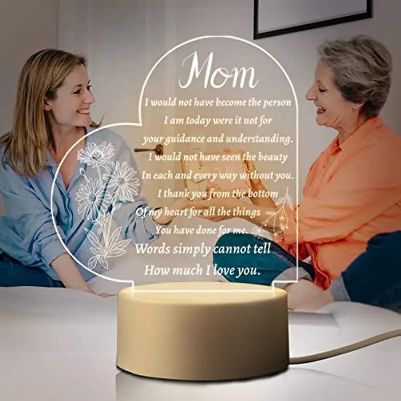 Mothers Day Heart Night Light, Led Engraved Night Lamp