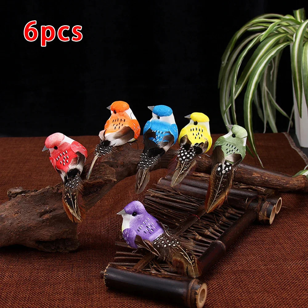 6Pcs Artificial Birds Fake Foam Animal Simulation Feather Birds Models DIY.