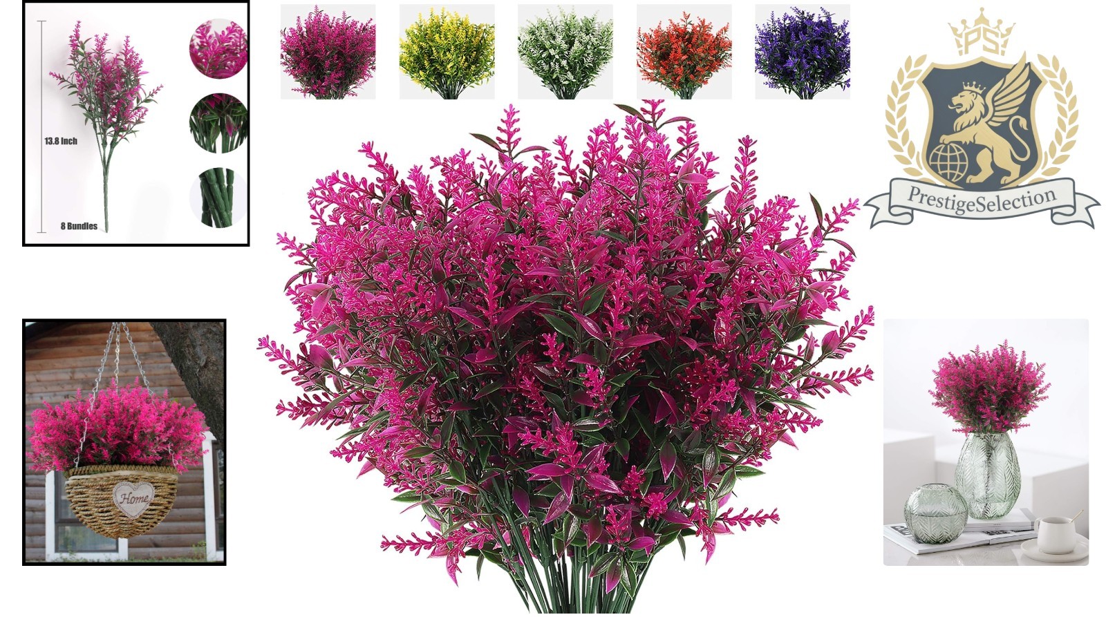 Lifelike Fuchsia Artificial Lavender Flowers Set – 8 Bundles for Cozy Decoration