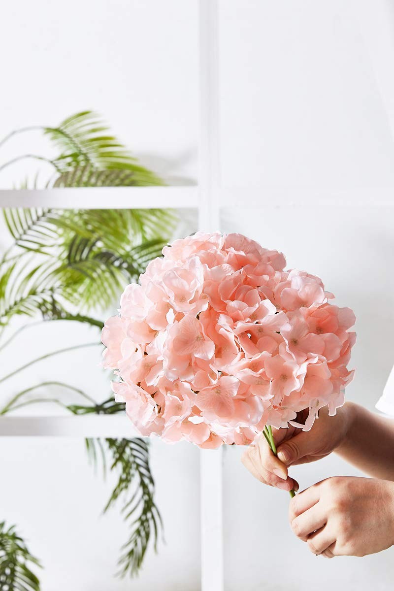 10pcs Artificial Hydrangea Flowers Blush Heads Fake Hydrangea Silk Flowers For W