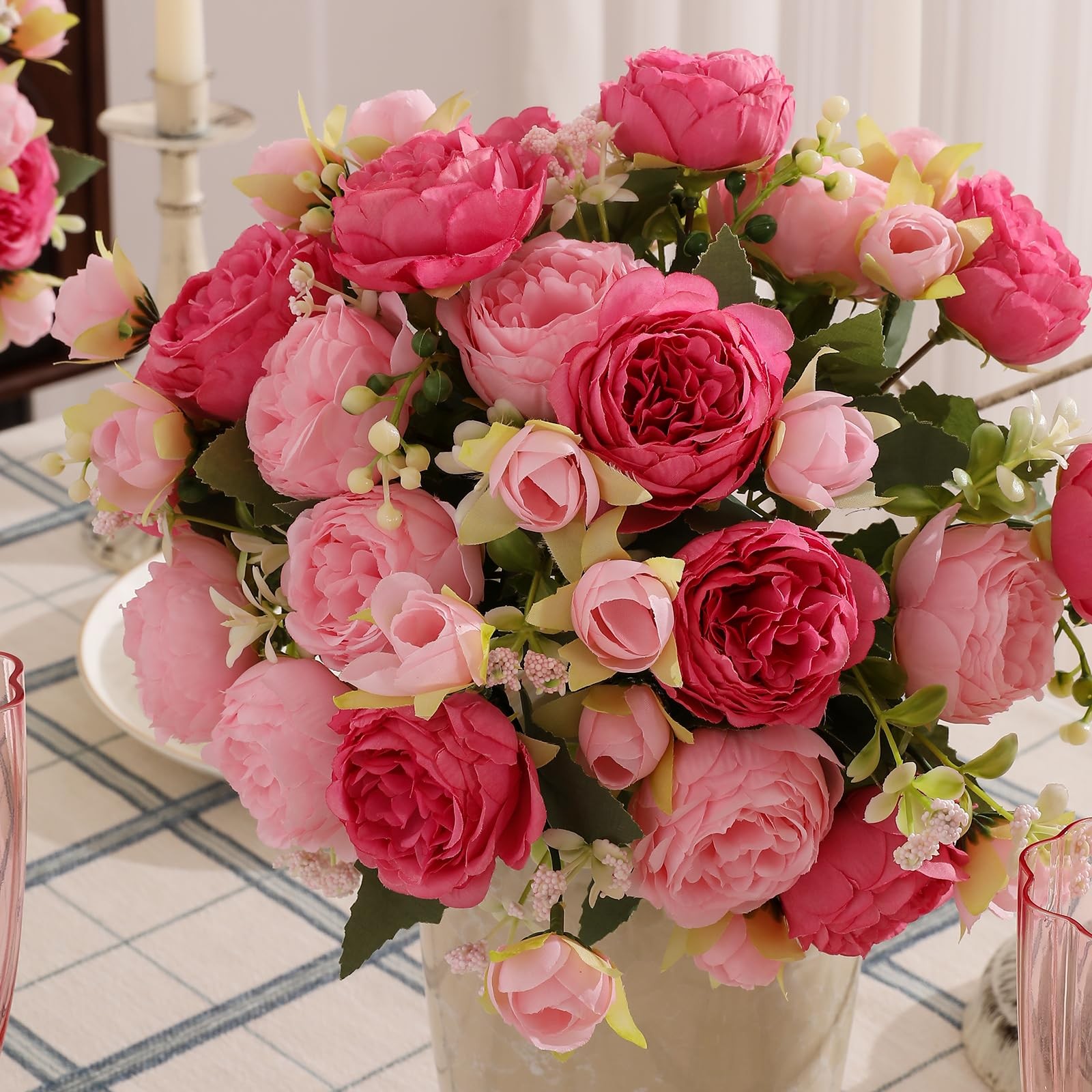 8 PCS Artificial Peony Flowers Faux Peony Bouquet Silk Floral Arrangement