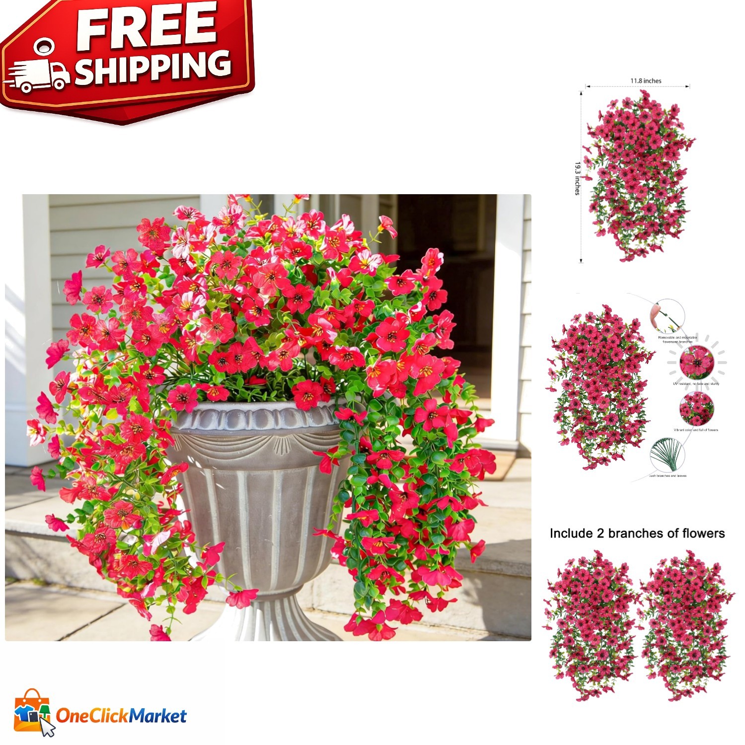 Realistic Outdoor Fake Flowers – 2Pcs Hotpink Daisy Arrangement for All Seasons