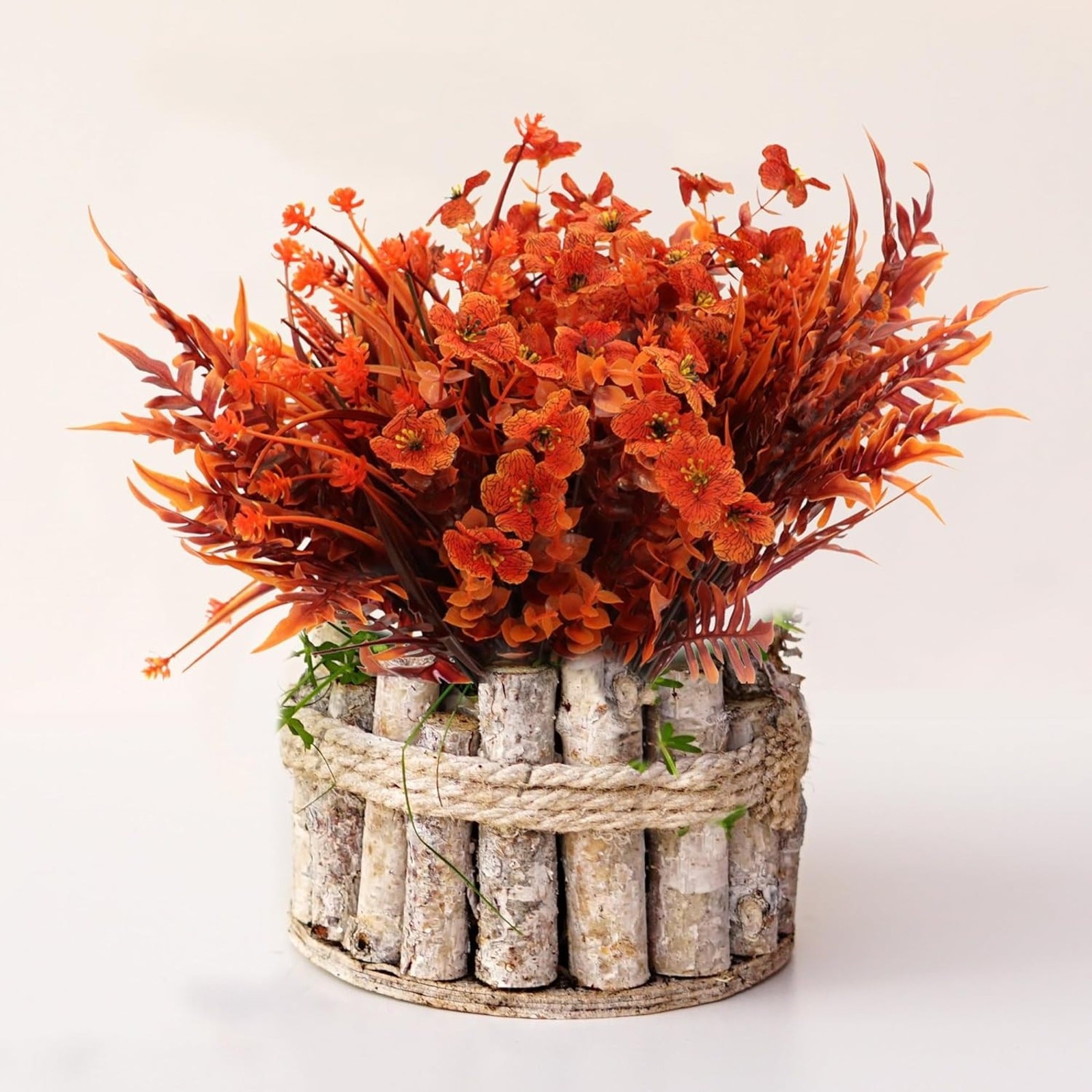 16 Bundles Faux Fall Mums Flowers Plants UV Resistant Mixed Orange