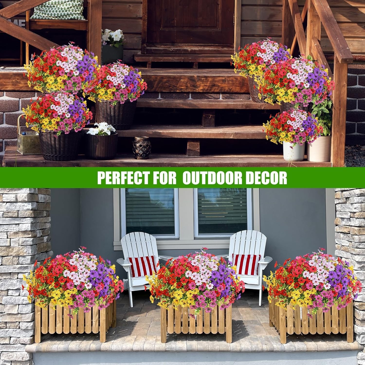 Artificial Flowers for Outdoors 12 Bundles Realistic Faux Plants UV Resistant Fa