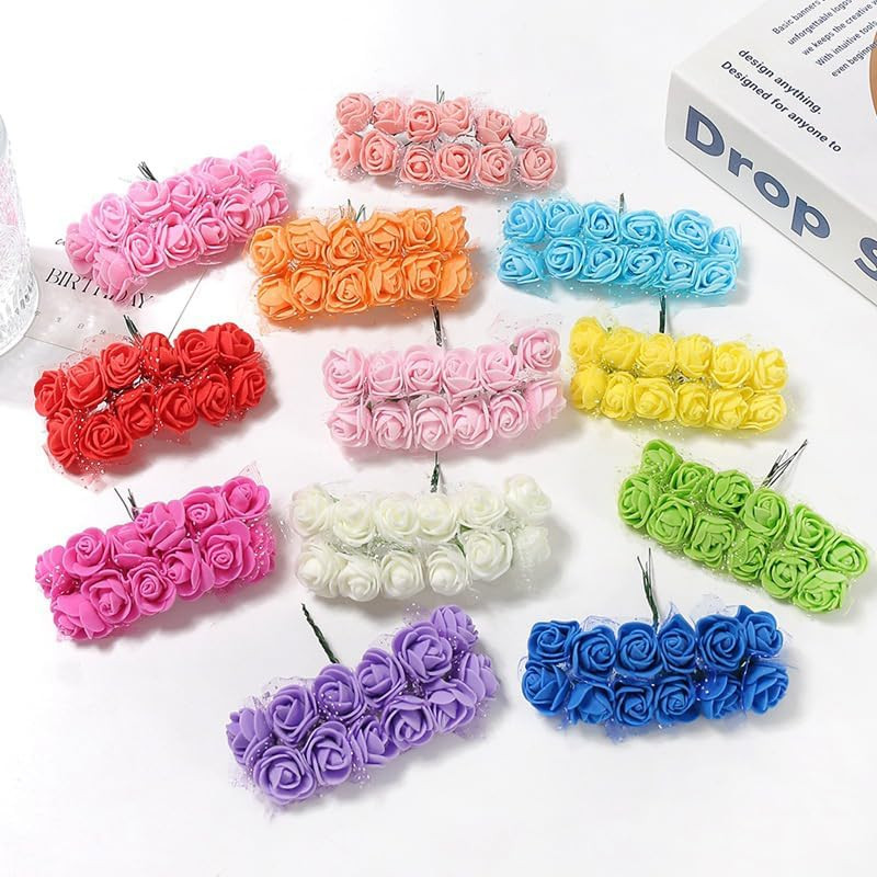 Mini Fake Rose Flower Heads 144pcs Mini Artificial Foam Roses DIY Wedding Flower