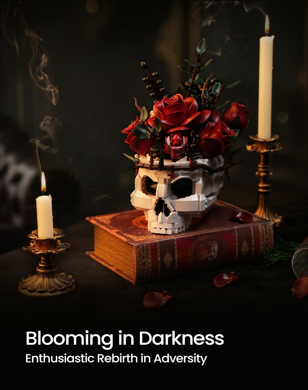Skull Roses Flower Bouquet Building Set – Gothic Floral Kit for Home Decor, Gift