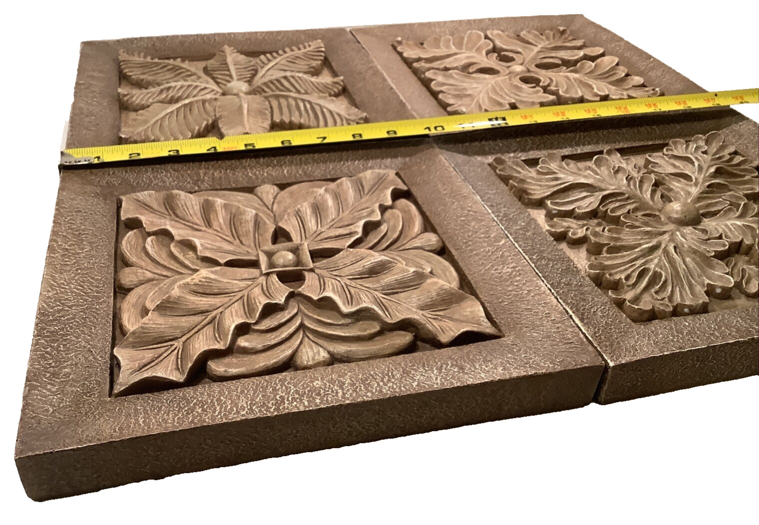 Rustic 3D Floral Leaves & Scrolls Indoor/Outdoor Garden Wall Art plaque set of 4