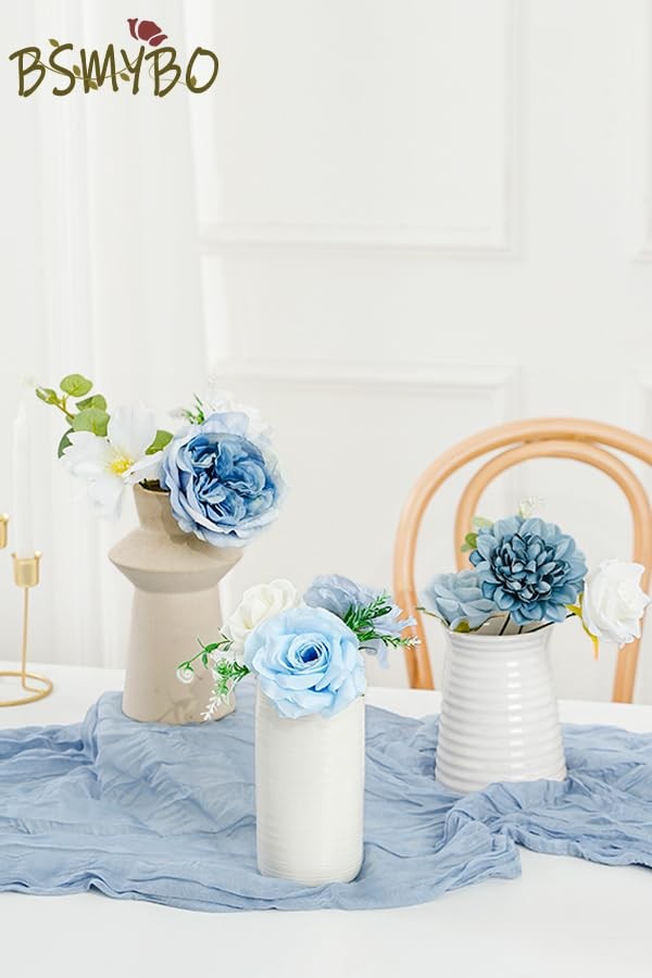 Artificial Blue Flowers Combo Set Baby Blue Rose Flowers Bulk Mix Dusty Blue …