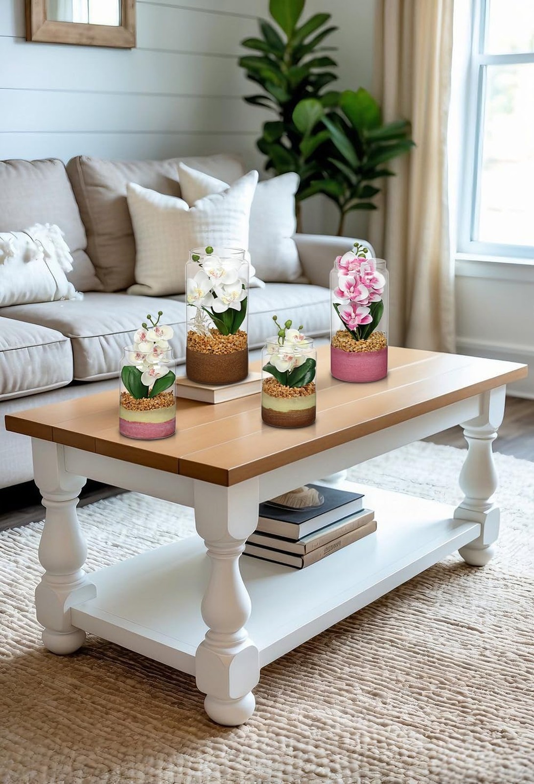 Artificial Orchid Plant with Vase Small Faux Pink Orchids Decor for Bedroom