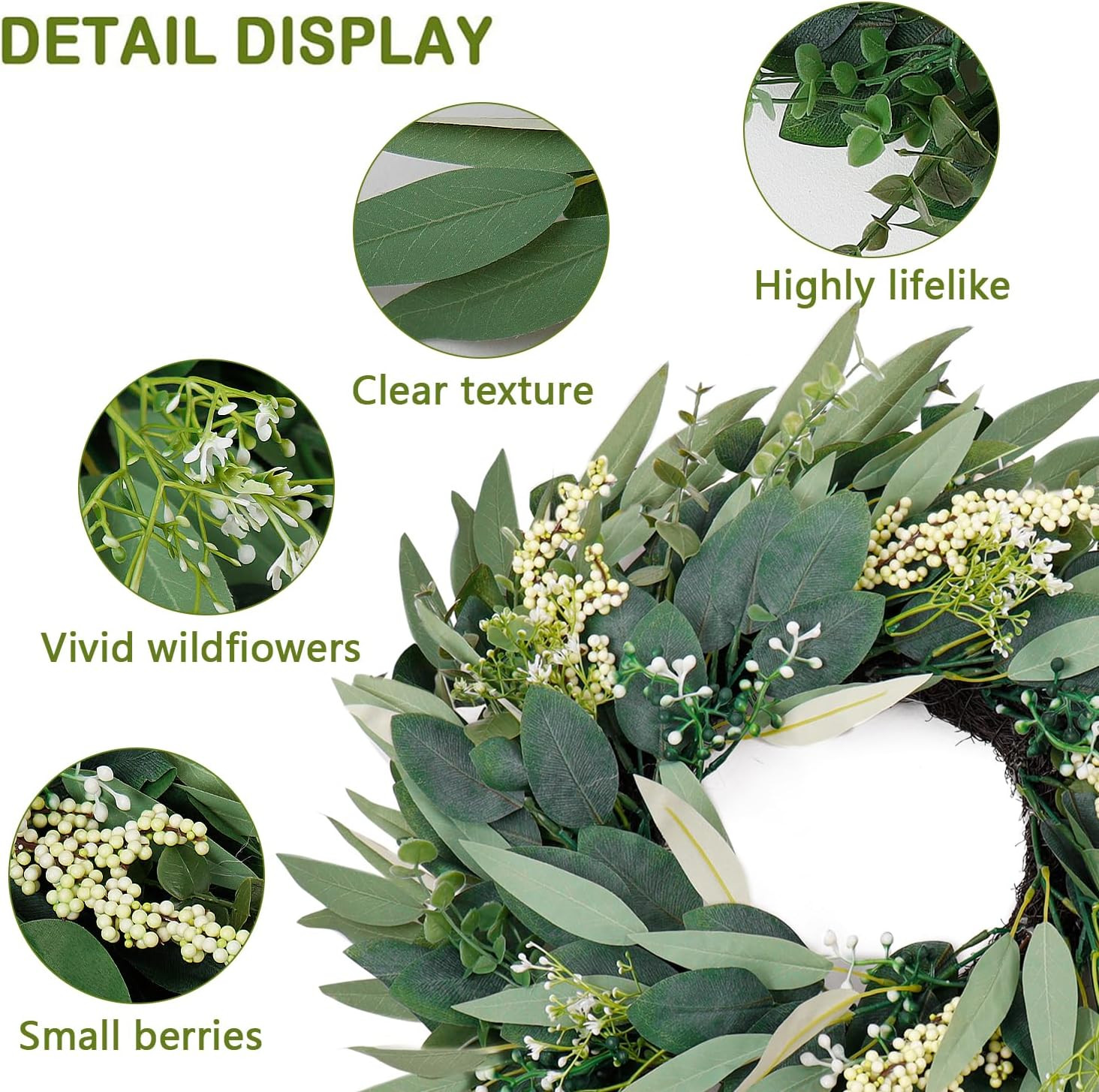 Eucalyptus Wreaths for Front Door 20 Inch Artificial Greenery Summer Spring Wrea