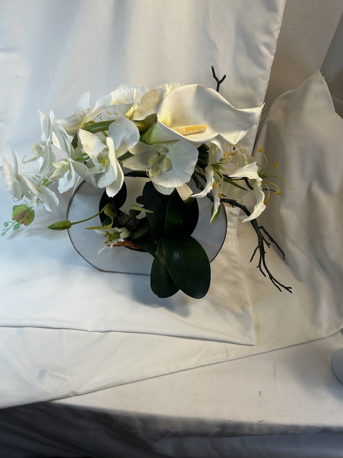 White Silk Floral Arrangement, Centerpiece contemporary Asian Zen Orchids, Lilly