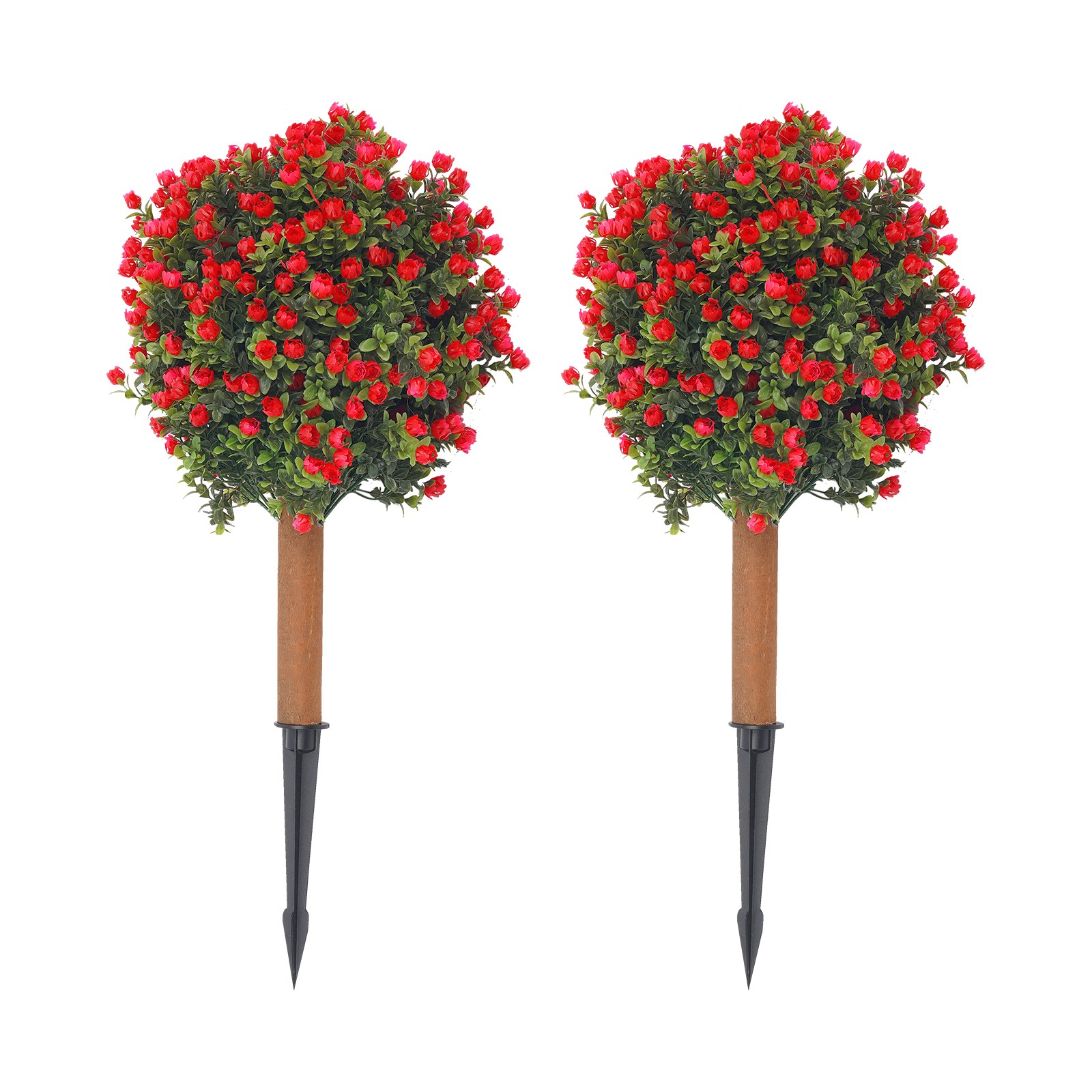 2* Artificial Boxwood Topiary Ball Trees Set with Red Flowers for Indoor/Outdoor