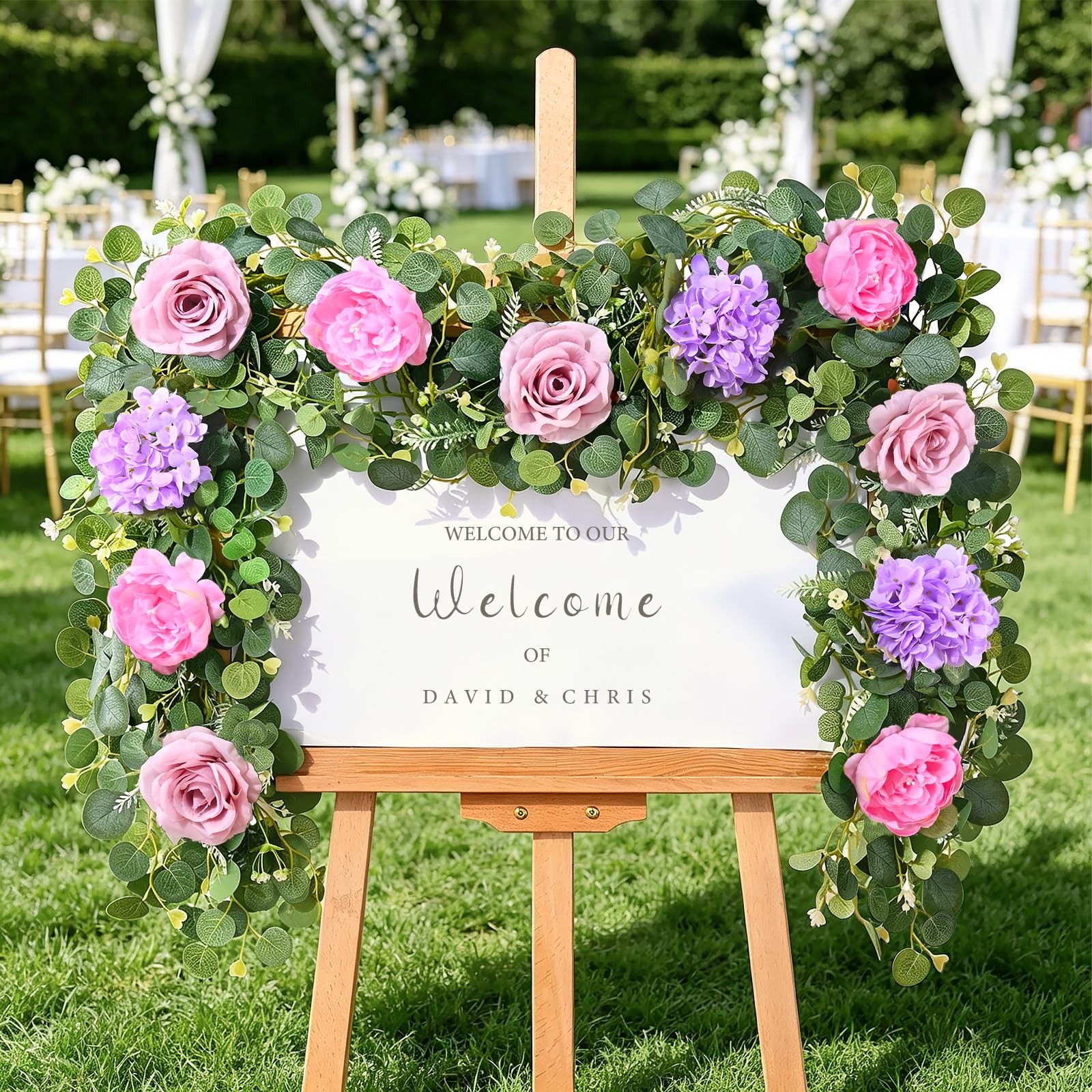 Livole 6 FT Artificial Flower Garland Real Touch Fake Pink Floral Rose Peony …