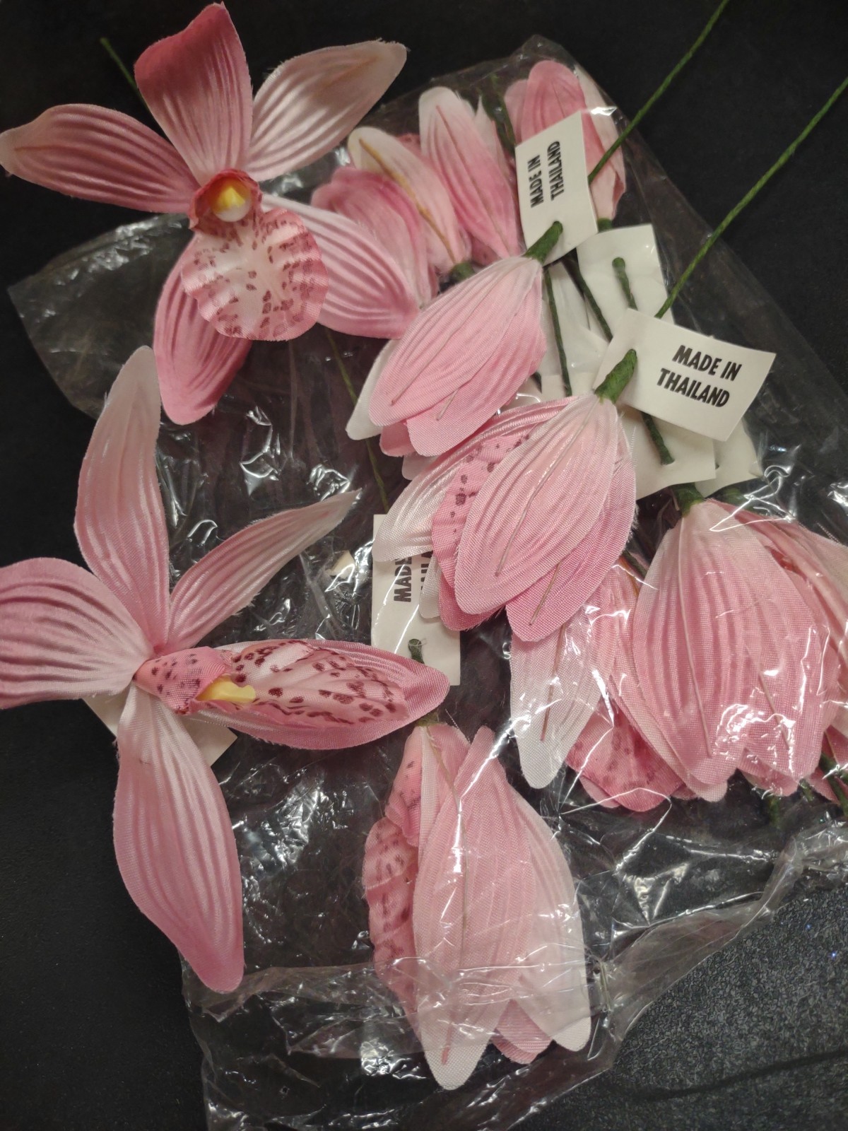 12 Stems 1970s Vintage Silk Orchids, 9″ Cymbidium Orchid Flower Pick, Rose Pink