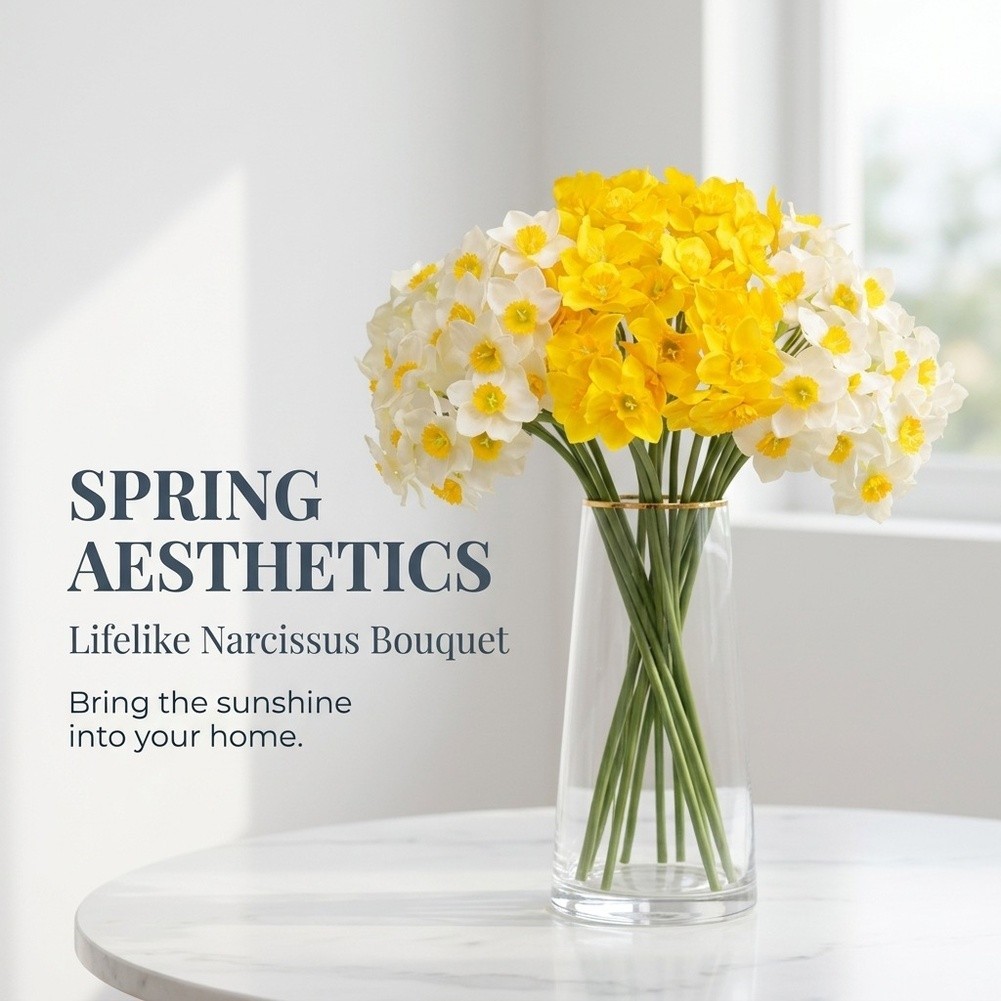 Artificial Narcissus Bouquet Creamy White and Yellow for Rustic Setting