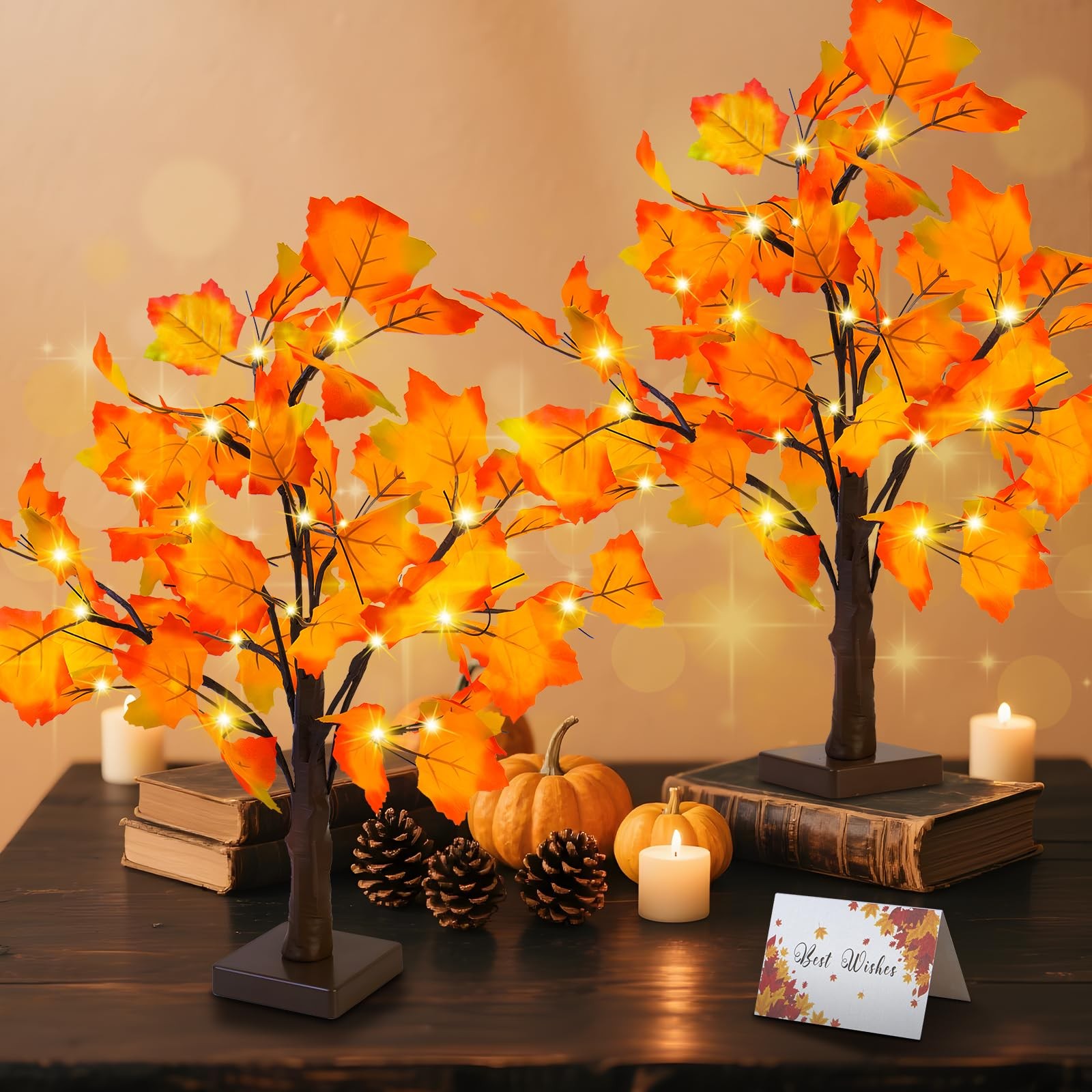 Fall Decor 2 Pack Fall Trees Artificial Lighted Maple Tree Thanksgiving Deco…