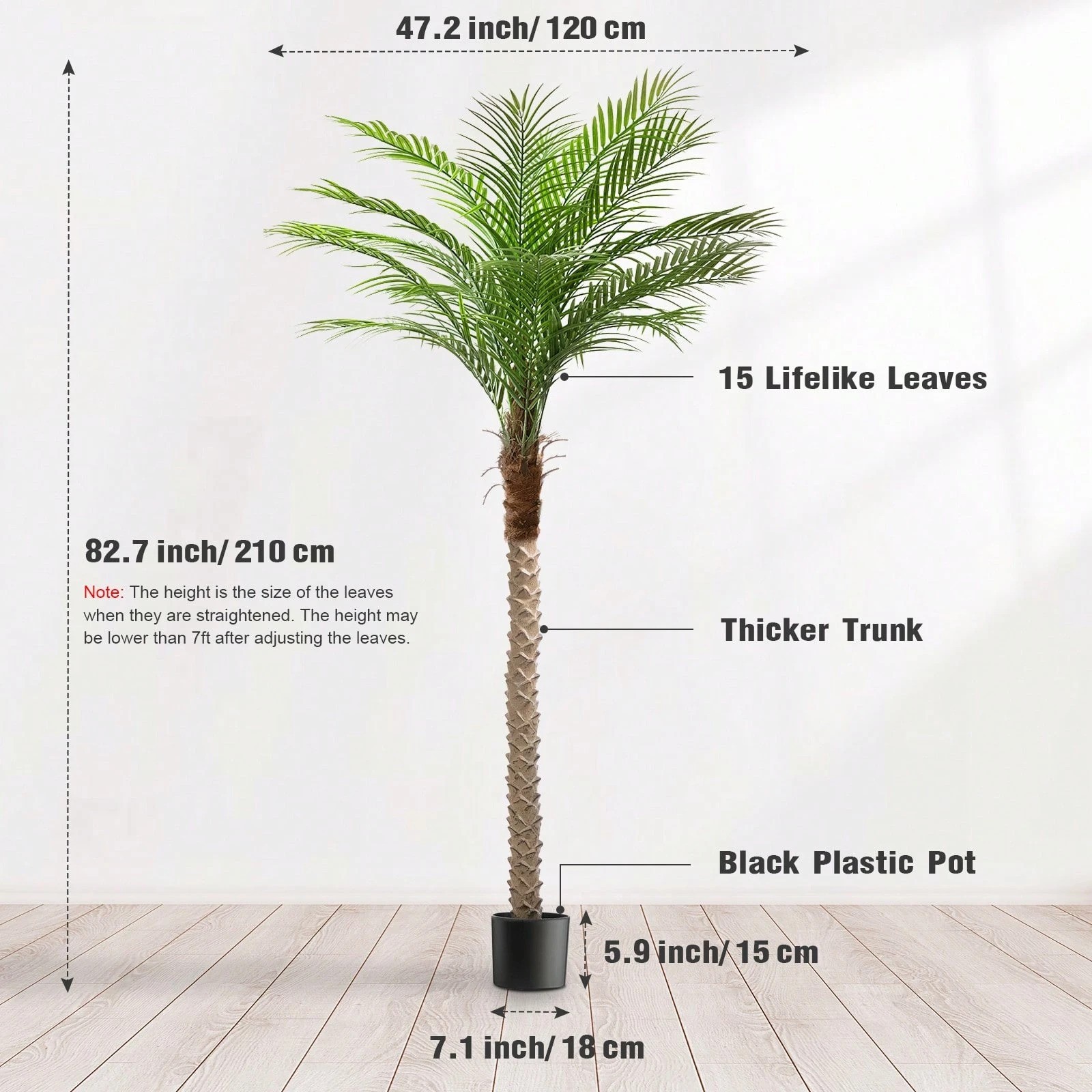 7-9FT Faux Palm Tree Adjustable Leaves Artificial Sago Plant Indoor Patio Decor
