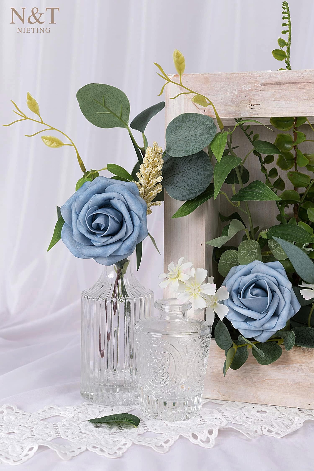 25 Pcs Dusty Blue Gray Foam Roses Fake Flowers DIY Wedding Cake Party Decor