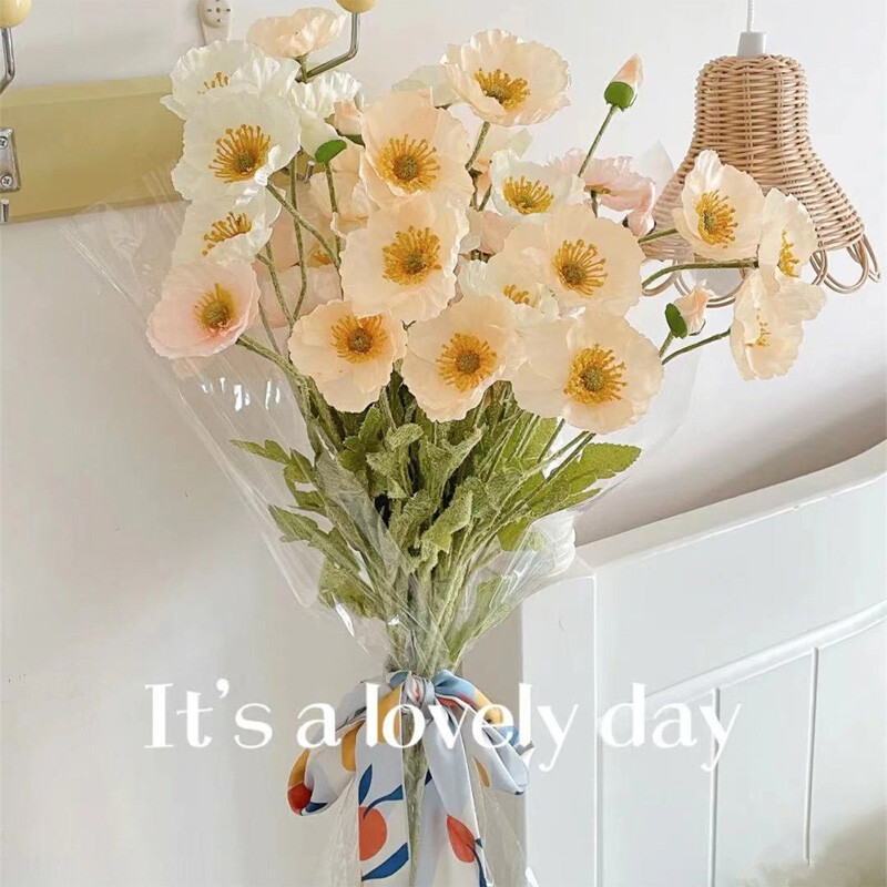 1PC Wild Corn Poppy Silk Flower Stem with 4 Heads Artificial Flower Home Decors