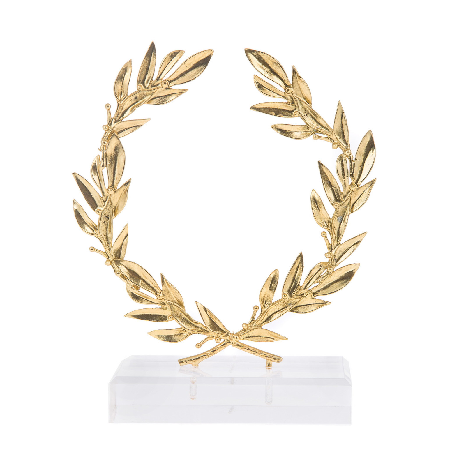 Olive Wreath, Handmade of Brass Ornament with Golden Patina, Height 15cm 5.9”
