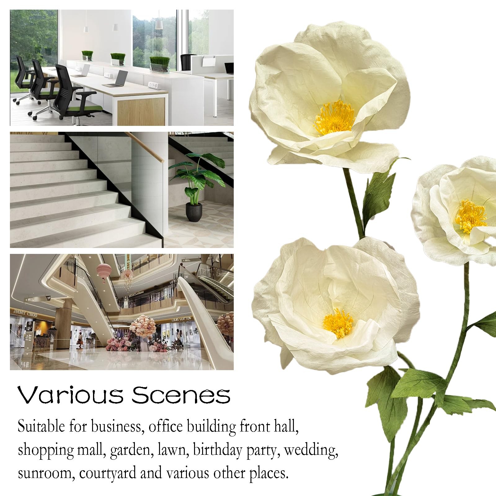 3PCS Giant Artificial Flower 3D Decorative Flowers Waterproof Indoor Outdoor …