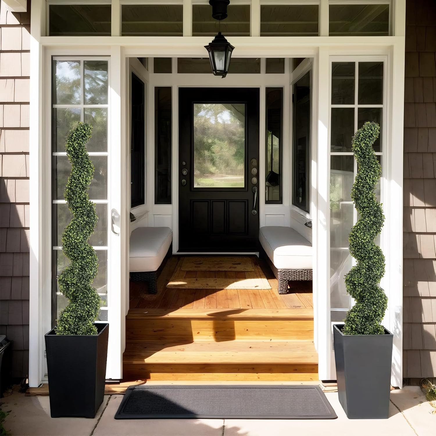 5Ft UV Resistant Spiral Boxwood Topiary Trees – Set of 2 for Outdoor Decor