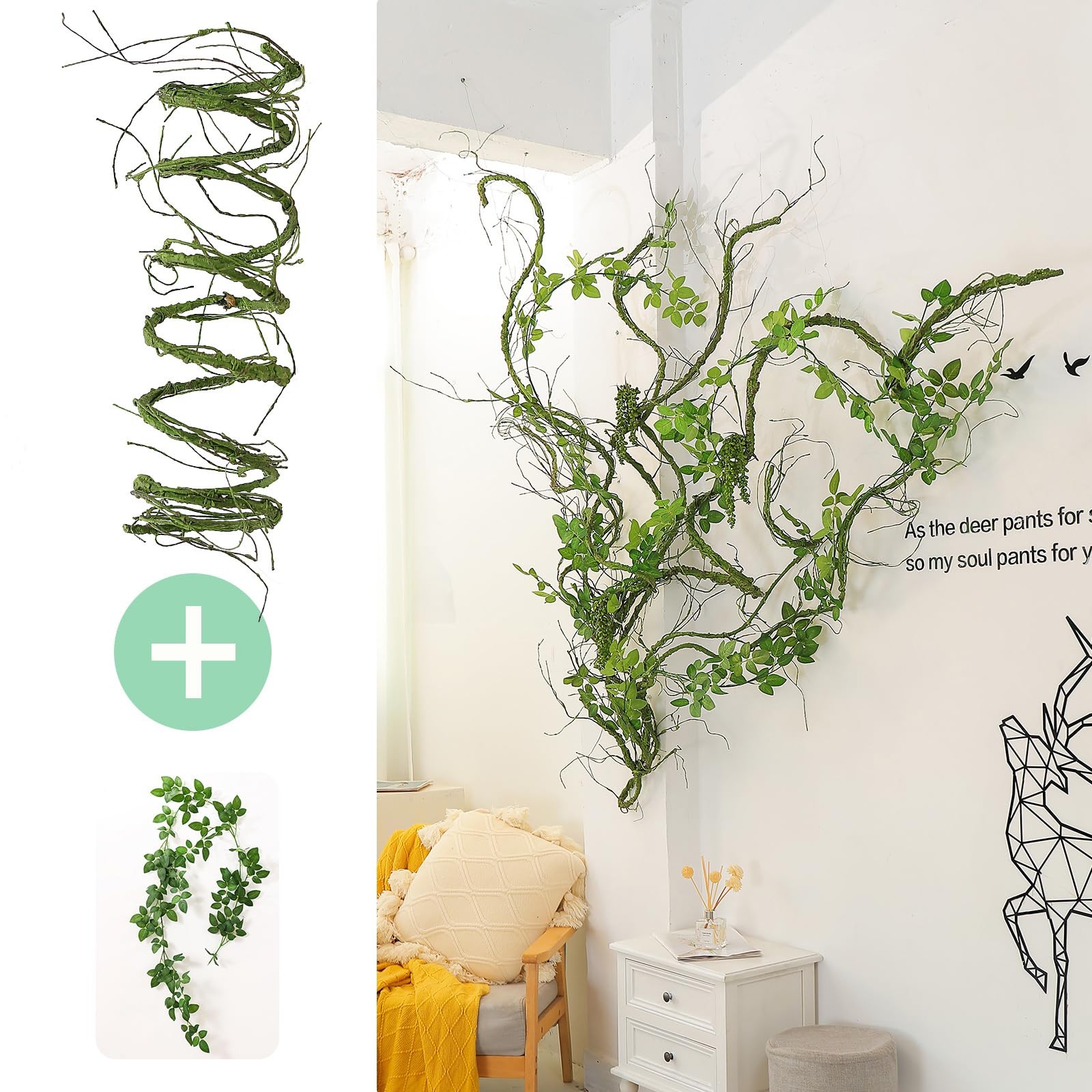 118inch Flexible Green Small Artificial Tree Branches Fake Tree Trunk Garland…