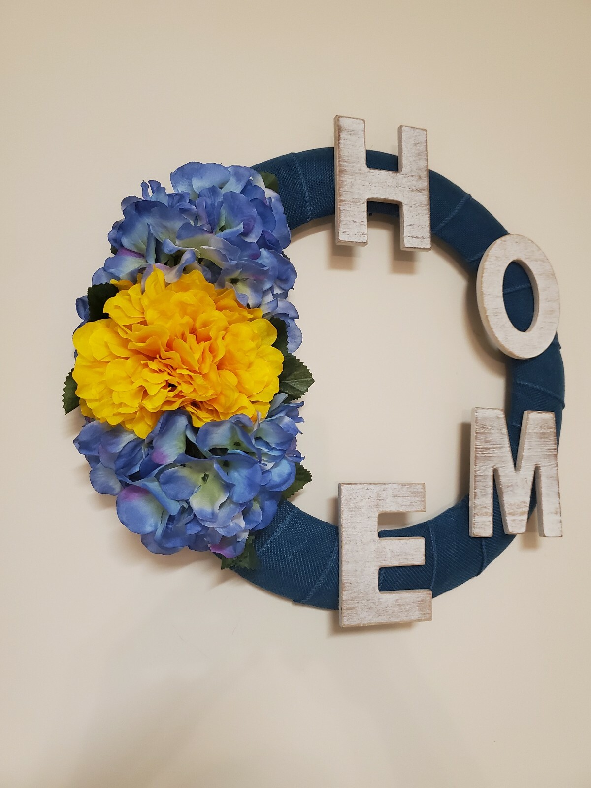 HOME blue teal FLOWERS Hydrangeas burlap WREATH FALL autumn Decor Front Door 15″