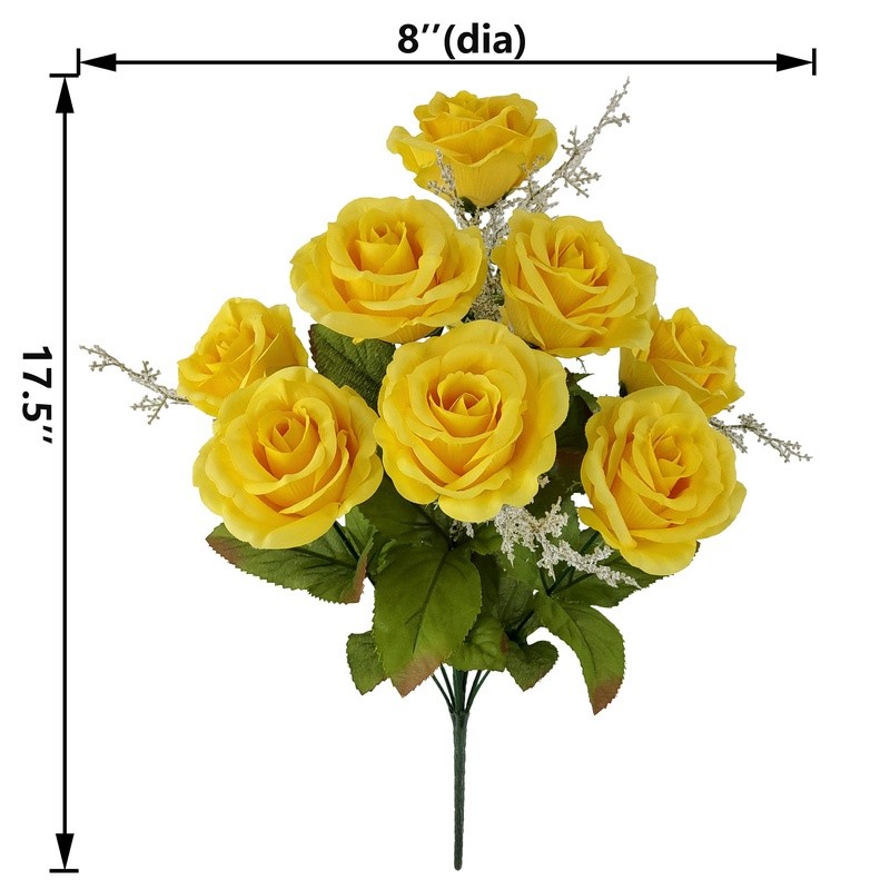 17.5in Yellow Rose Bush Artificial Flowers Indoor Decor Faux Floral Arrangement